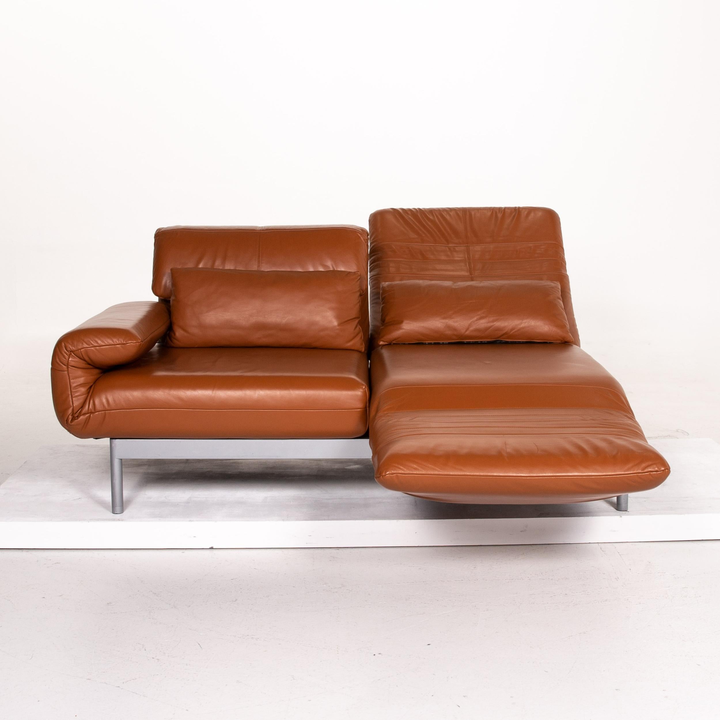 Contemporary Rolf Benz Plura Leather Sofa Cognac Brown Two-Seat Function Relax Function