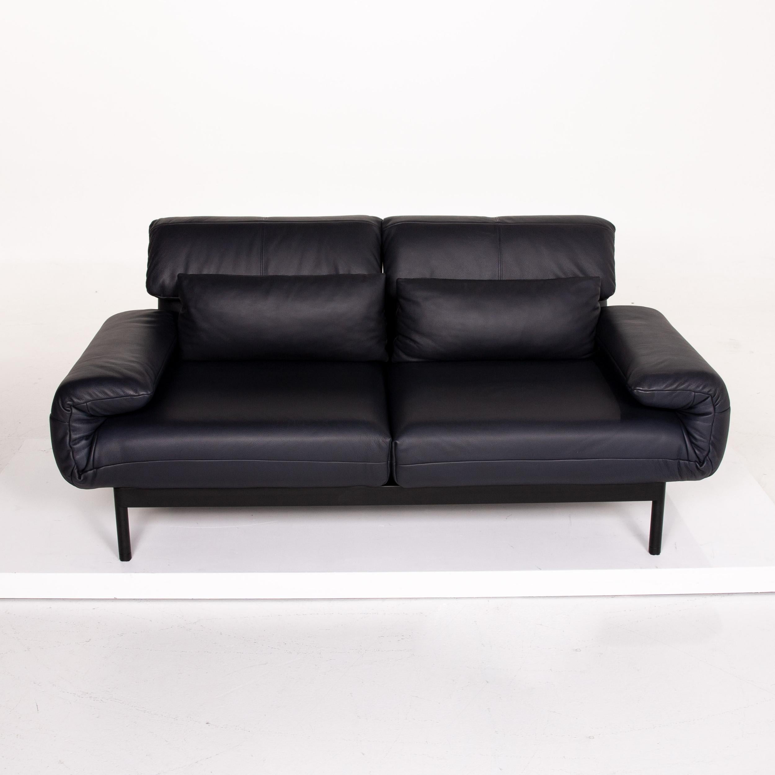 Rolf Benz Plura Leather Sofa Dark Blue Blue Two-Seat Function Sofa Bed Sleep 4