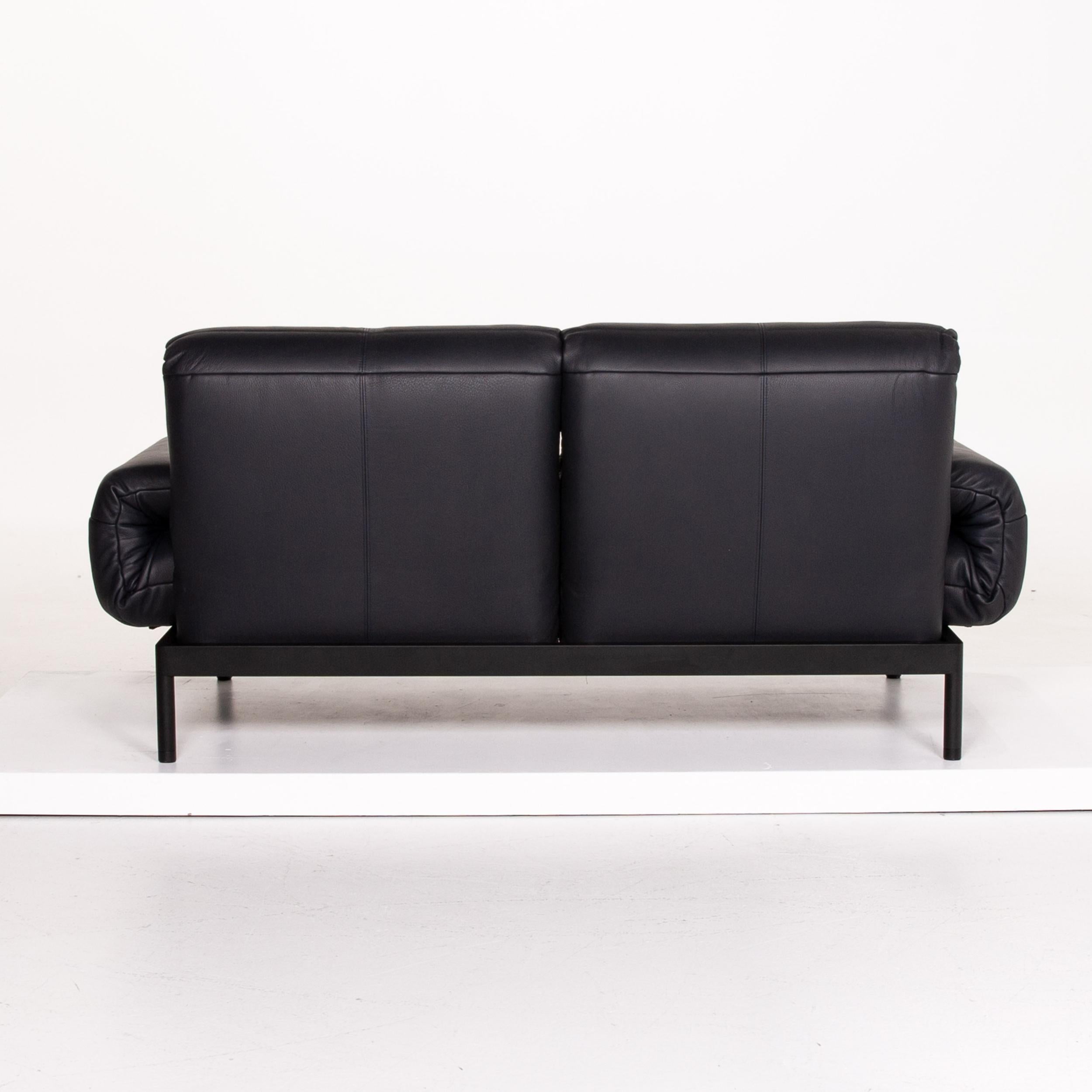 Rolf Benz Plura Leather Sofa Dark Blue Blue Two-Seat Function Sofa Bed Sleep 6