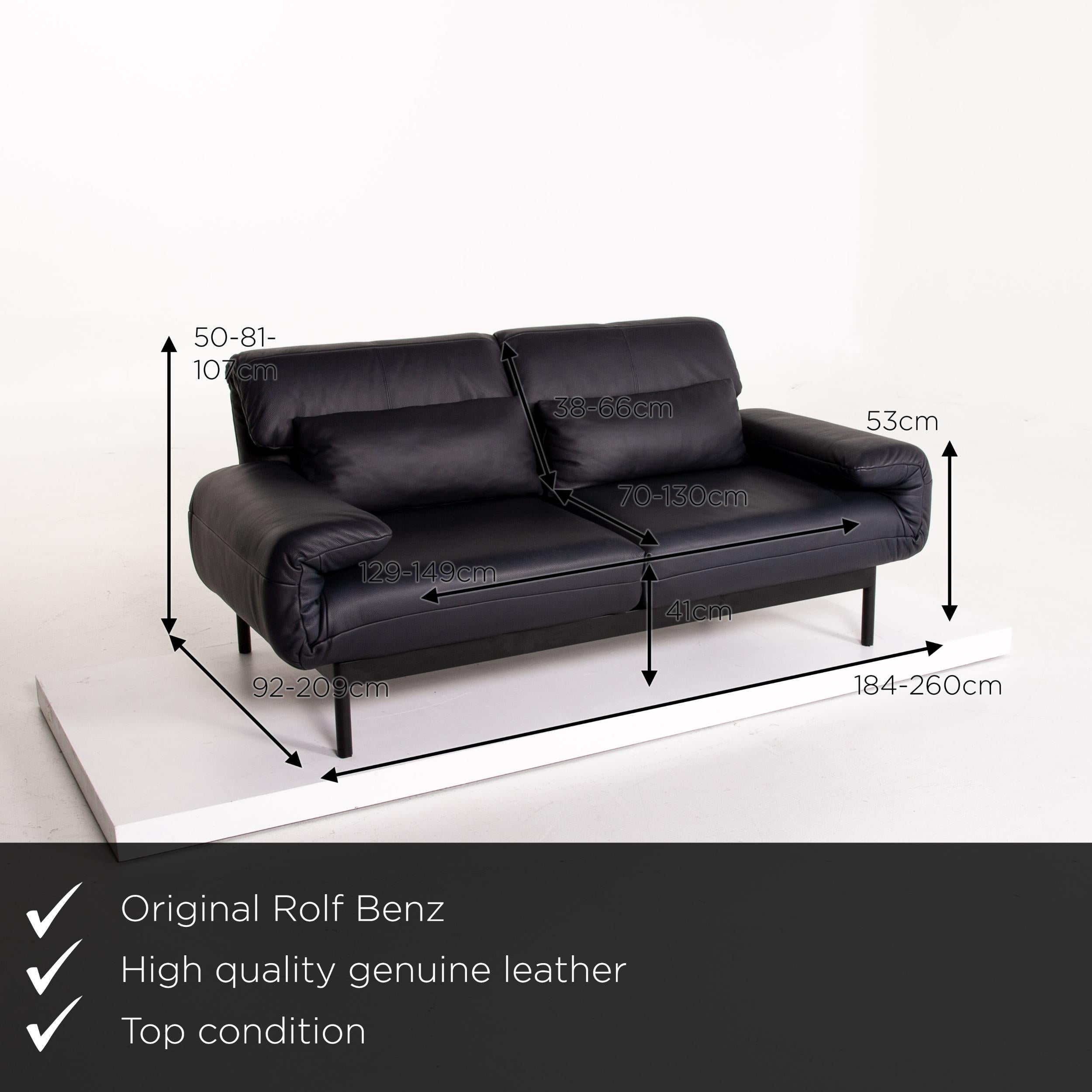 We present to you a Rolf Benz Plura leather sofa dark blue blue two-seat function sofa bed sleep.
   
 

 Product measurements in centimeters:
 

Depth 92
Width 184
Height 50
Seat height 41
Rest height 53
Seat depth 70
Seat width
