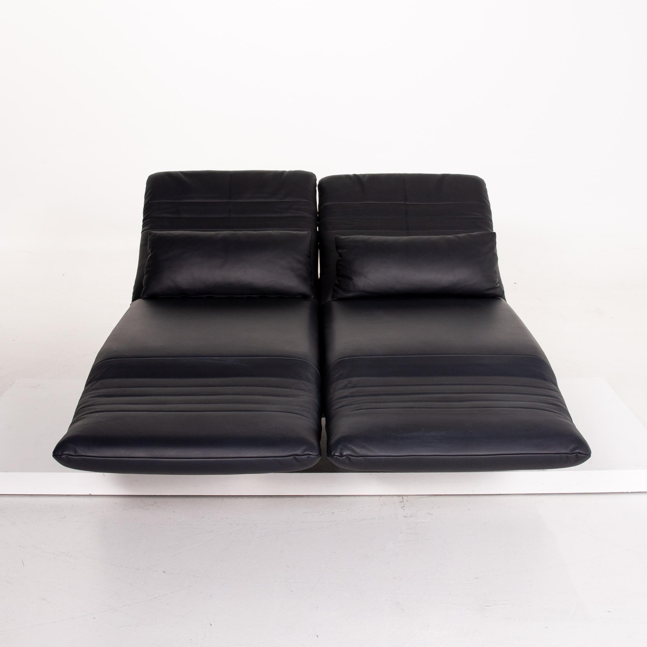 Rolf Benz Plura Leather Sofa Dark Blue Blue Two-Seat Function Sofa Bed Sleep 2