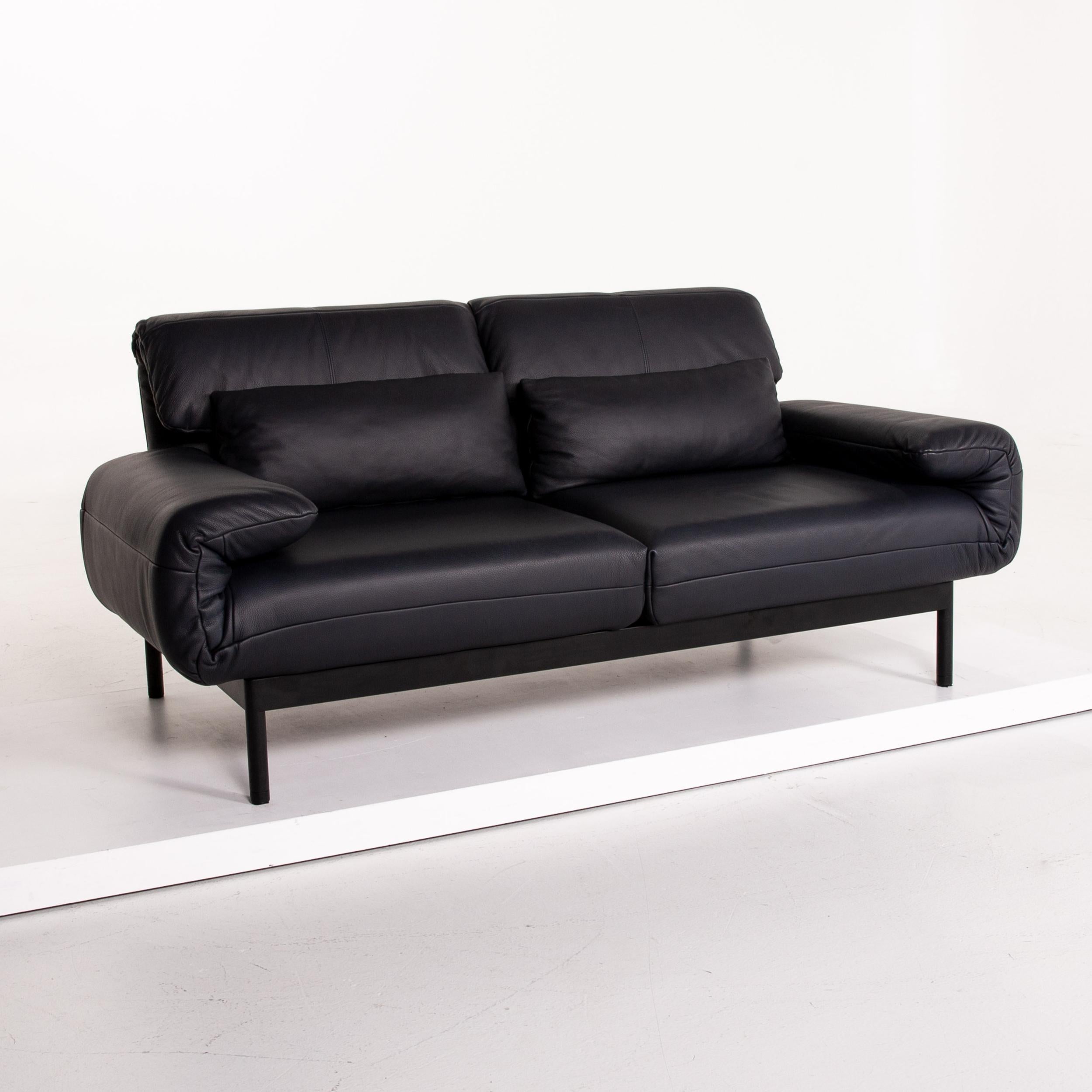 Rolf Benz Plura Leather Sofa Dark Blue Blue Two-Seat Function Sofa Bed Sleep 3