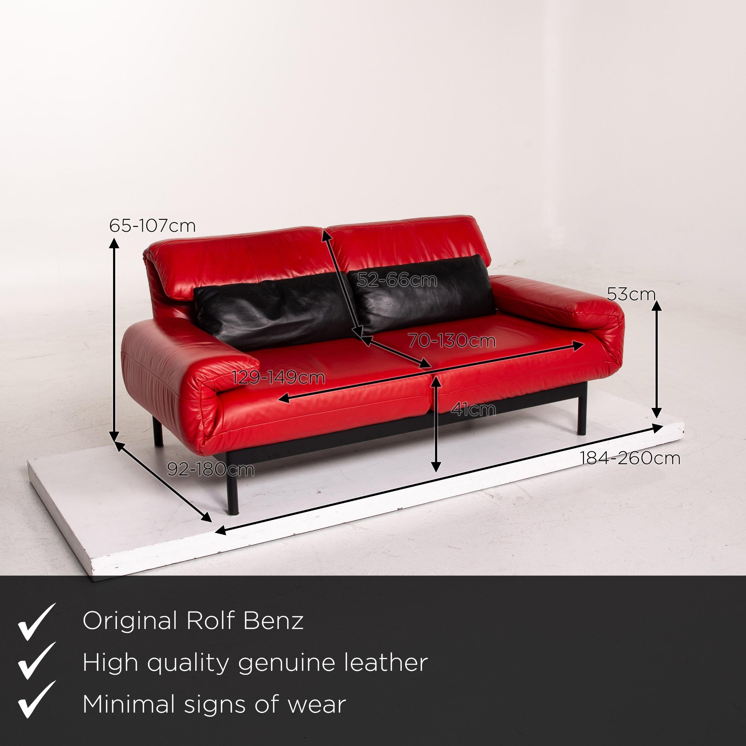 We present to you a Rolf Benz Plura leather sofa red black two-seat function relax function couch.
 

 Product measurements in centimeters:
 

Depth 92
Width 184
Height 65
Seat height 41
Rest height 53
Seat depth 70
Seat width 149
Back