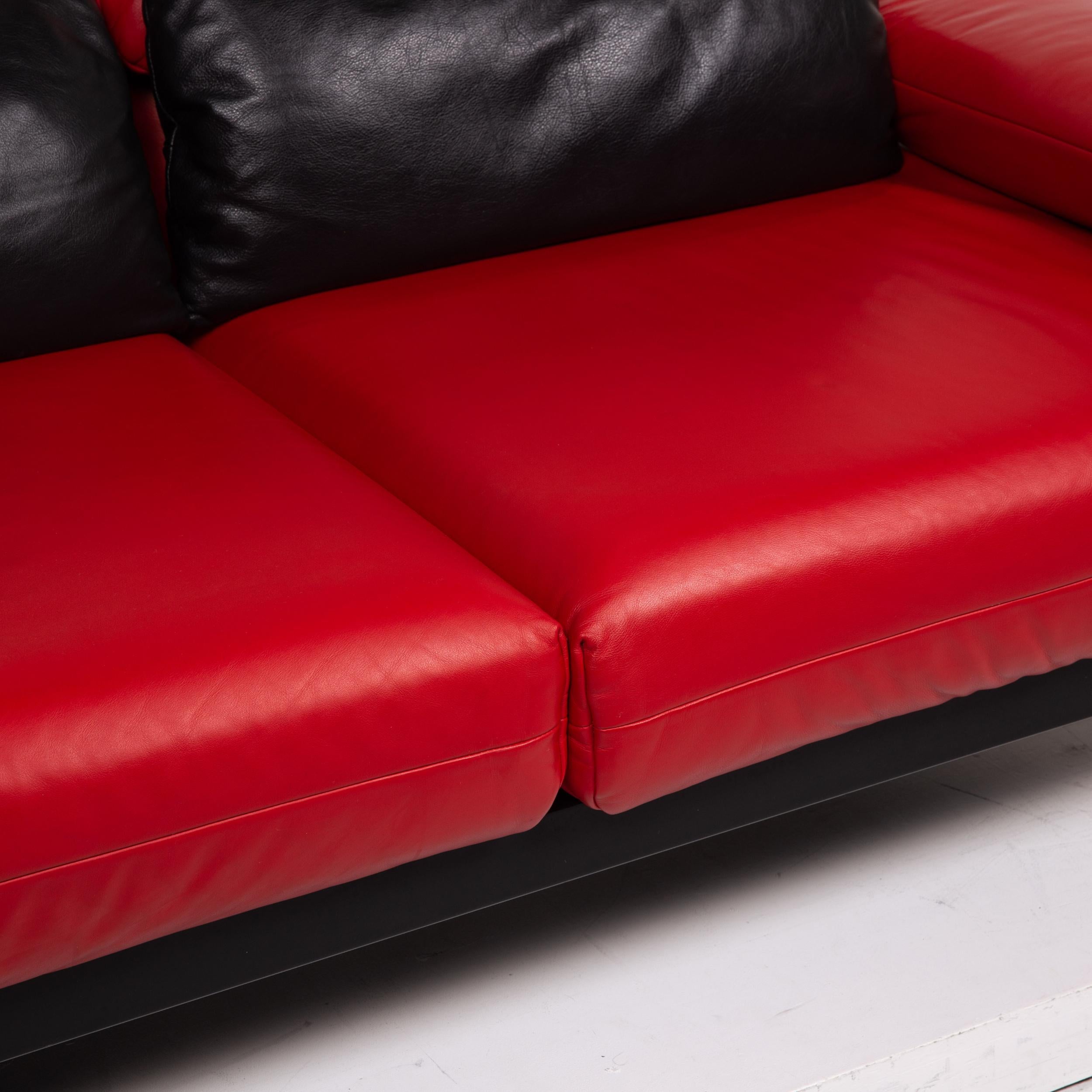German Rolf Benz Plura Leather Sofa Red Black Two-Seat Function Relax Function Couch For Sale