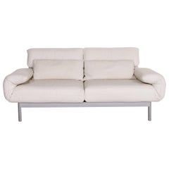 Rolf Benz Plura Leather Sofa White Two-Seat Function Relax Function Couch