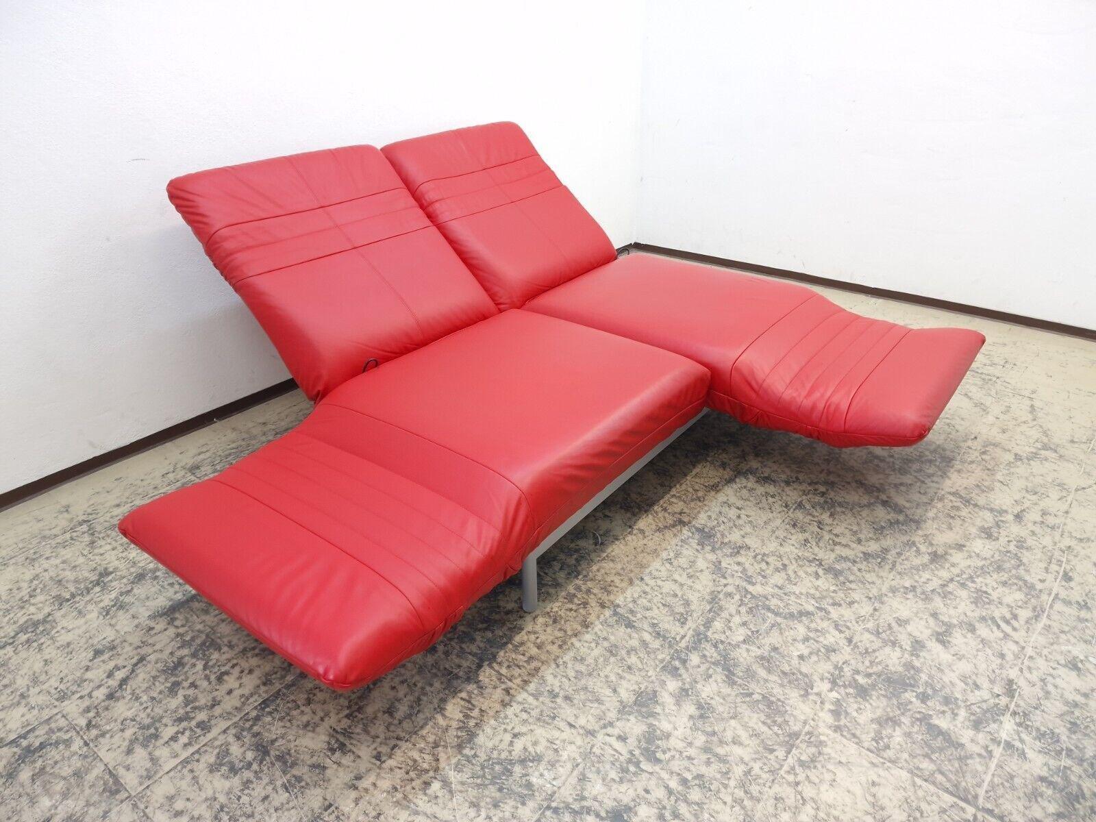 Rolf Benz Plura Rot Echtleder Funktionsofa Verstellbar 3