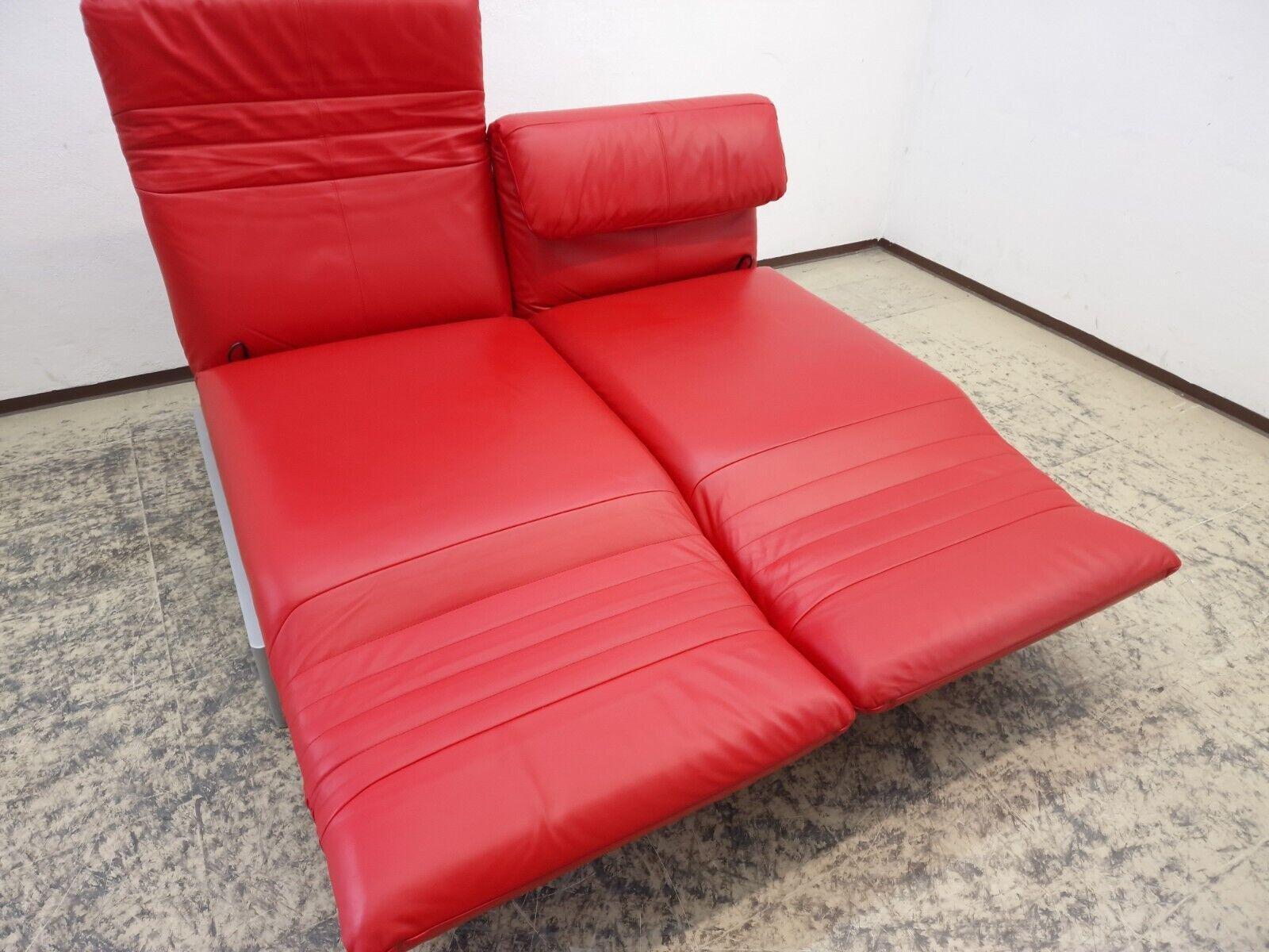 Rolf Benz Plura Rot Echtleder Funktionsofa Verstellbar 5