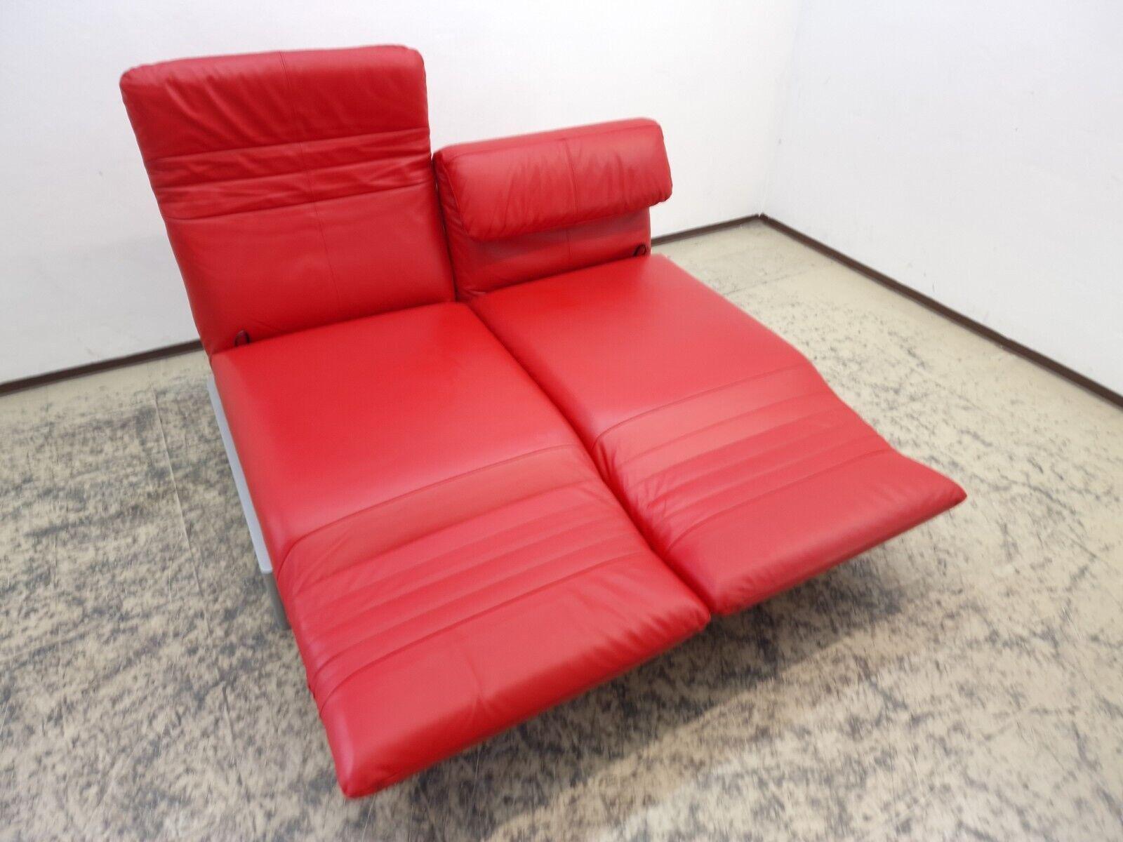 Metal Rolf Benz Plura Rot Echtleder Funktionsofa Verstellbar