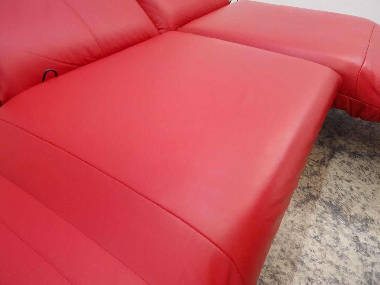 Rolf Benz Plura Rot Echtleder Funktionsofa Verstellbar 2