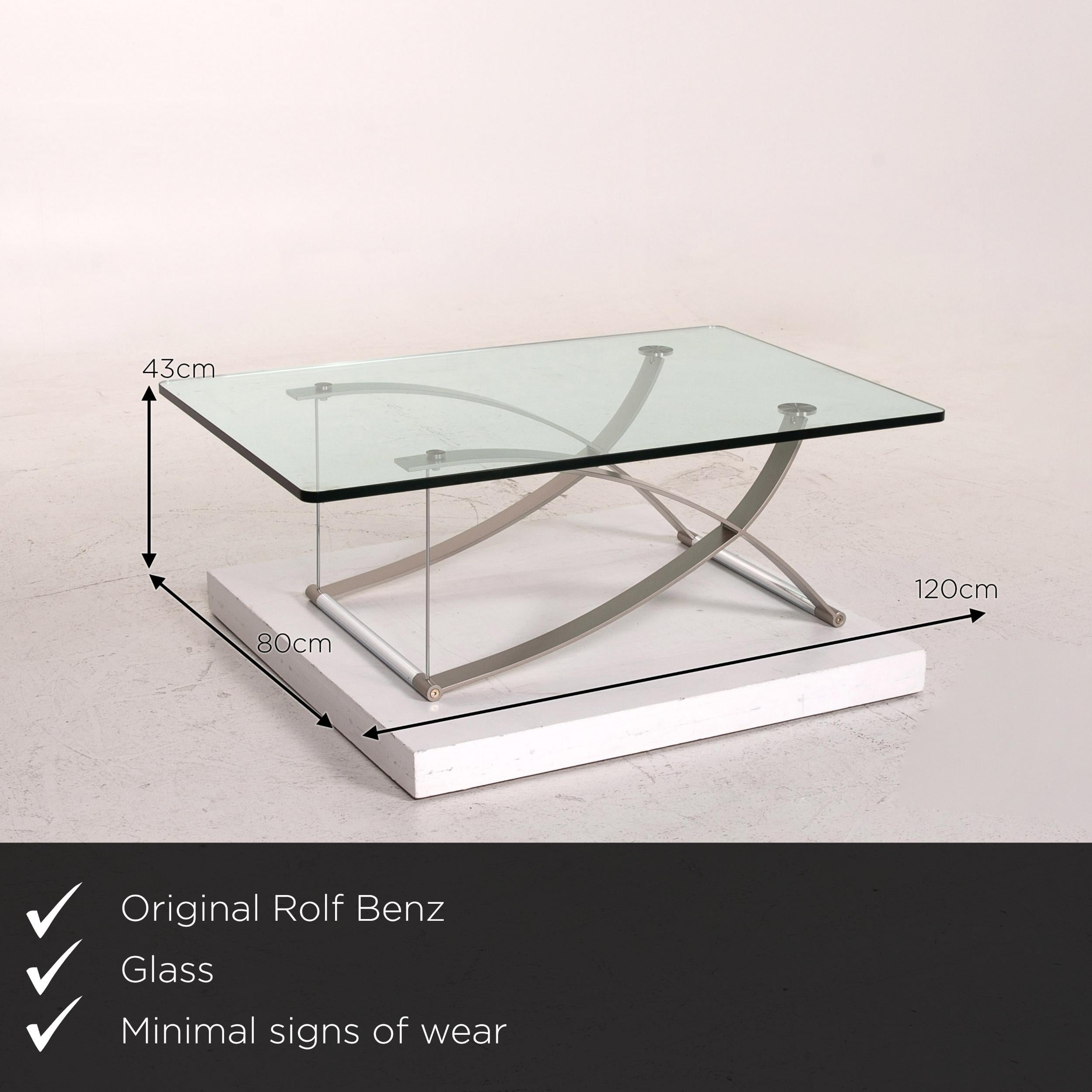 We present to you a Rolf Benz RB 1150 glass coffee table metal table.

 

 Product measurements in centimetres:
 

 depth: 80
 width: 120
 height: 43
 seat height: 
 rest height: 
 seat depth: 
 seat width: 
 back height: