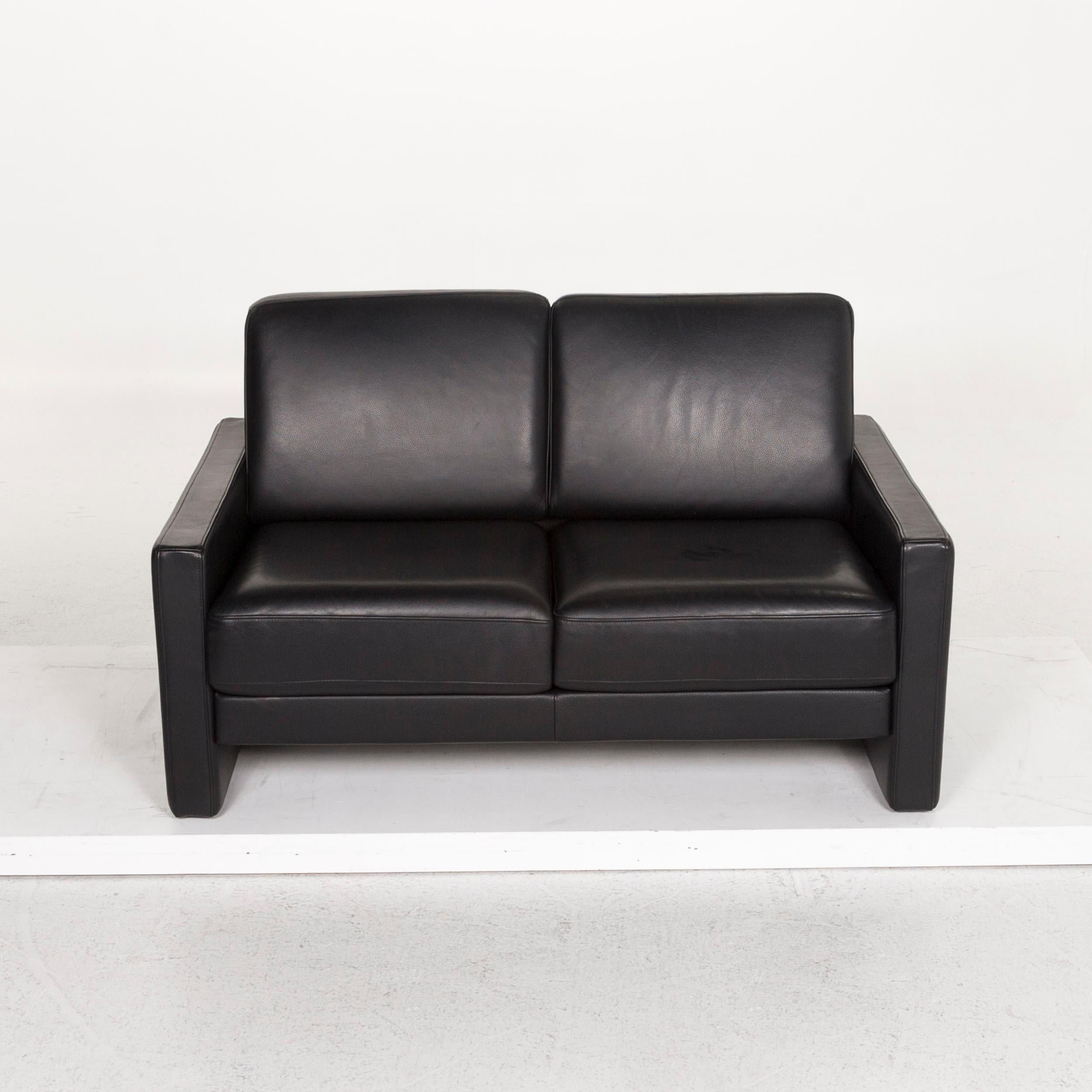 Contemporary Rolf Benz Rolf Benz Ego Leather Sofa Garnitu Black 2 Two-Seat