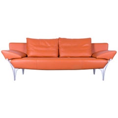 Rolf Benz Sob 1600 Designer Sofa Leather Orange Three-Seat Function Couch Modern