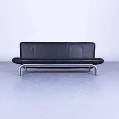 Rolf Benz Sofa Designer Leather Black Three-Seat Sofa-Bed