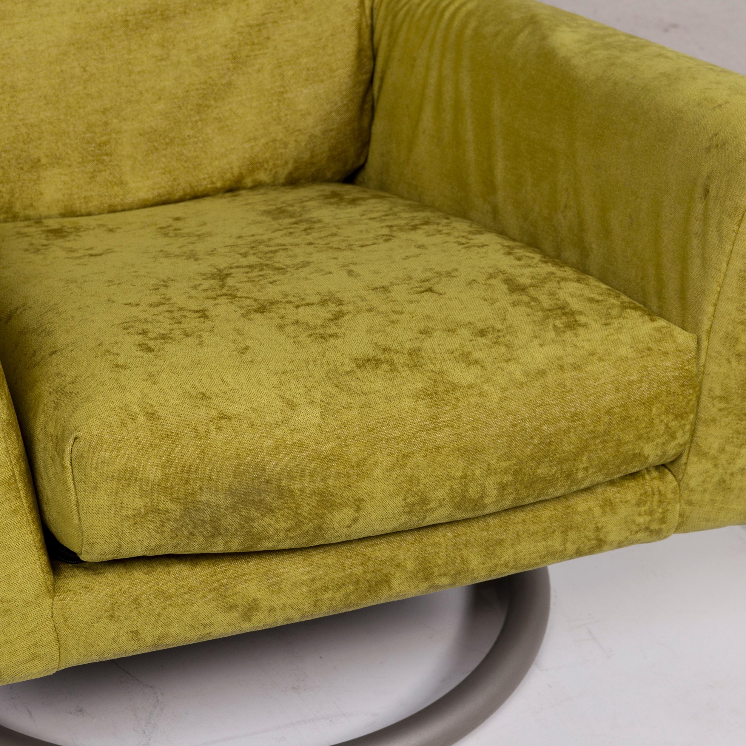 Rolf Benz Velvet Fabric Armchair Including Stool Green Function In Excellent Condition In Cologne, DE