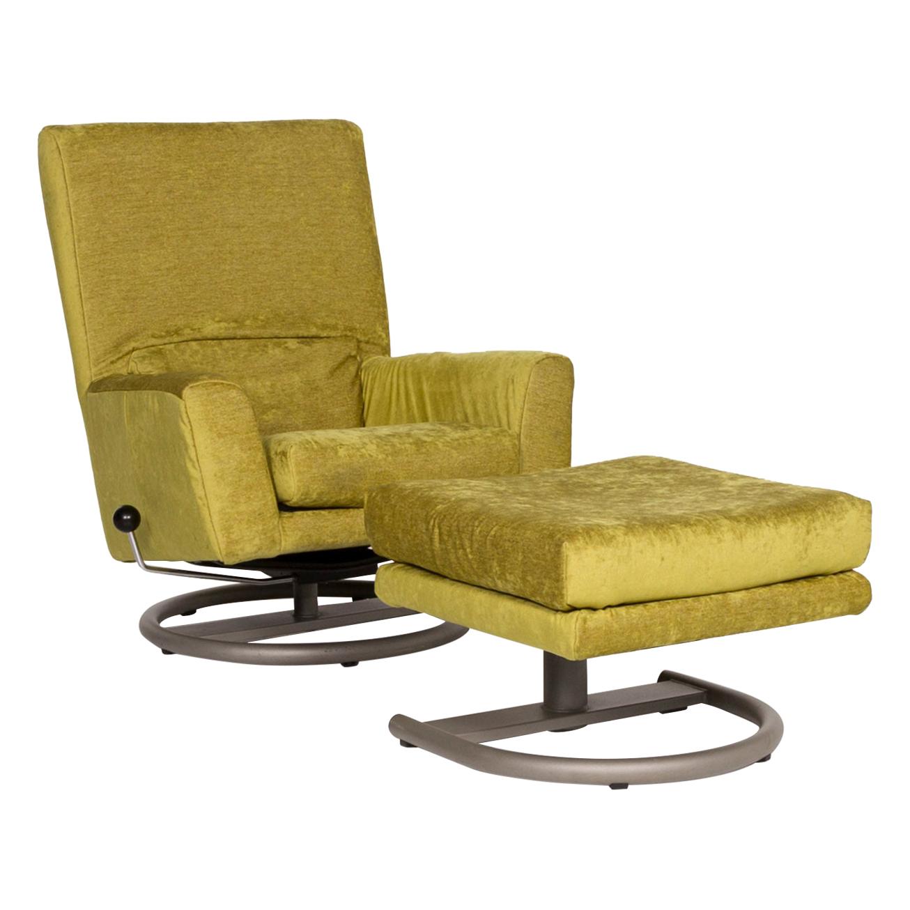 Rolf Benz Velvet Fabric Armchair Including Stool Green Function