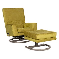 Rolf Benz Velvet Fabric Armchair Including Stool Green Function