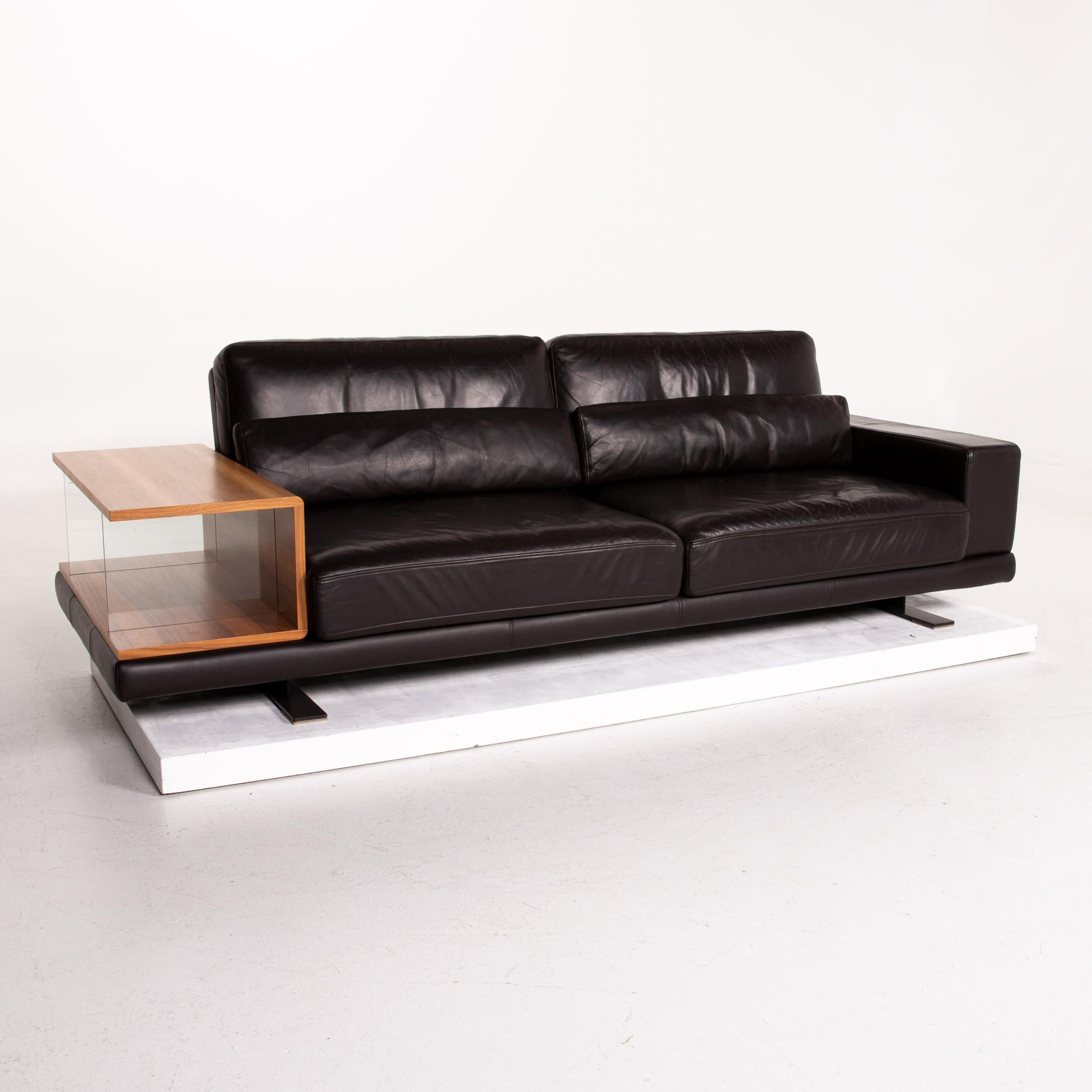 Rolf Benz Vero Leather Sofa Brown Dark Brown Three-Seat Table Shelf For Sale 1