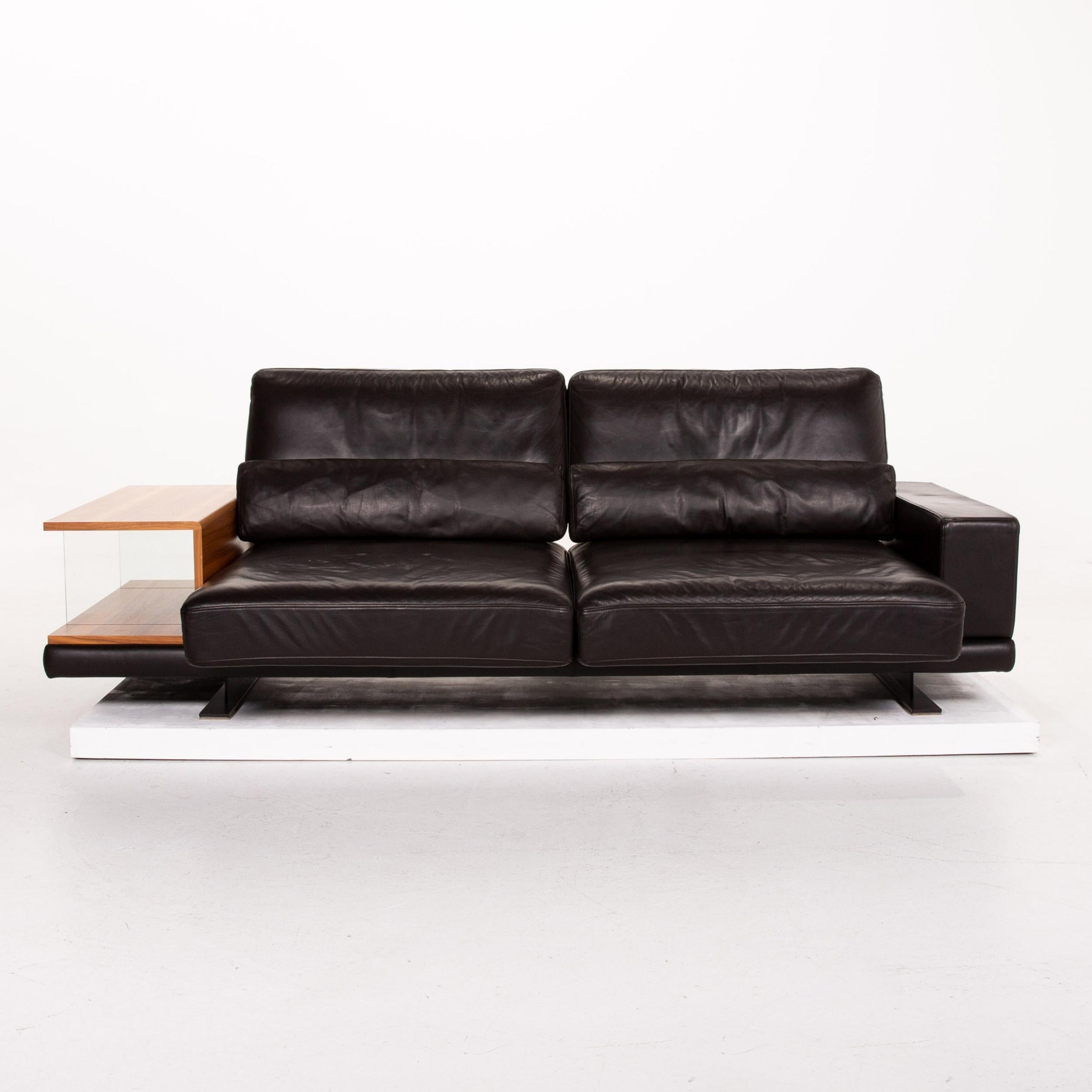 Rolf Benz Vero Leather Sofa Brown Dark Brown Three-Seat Table Shelf For Sale 2