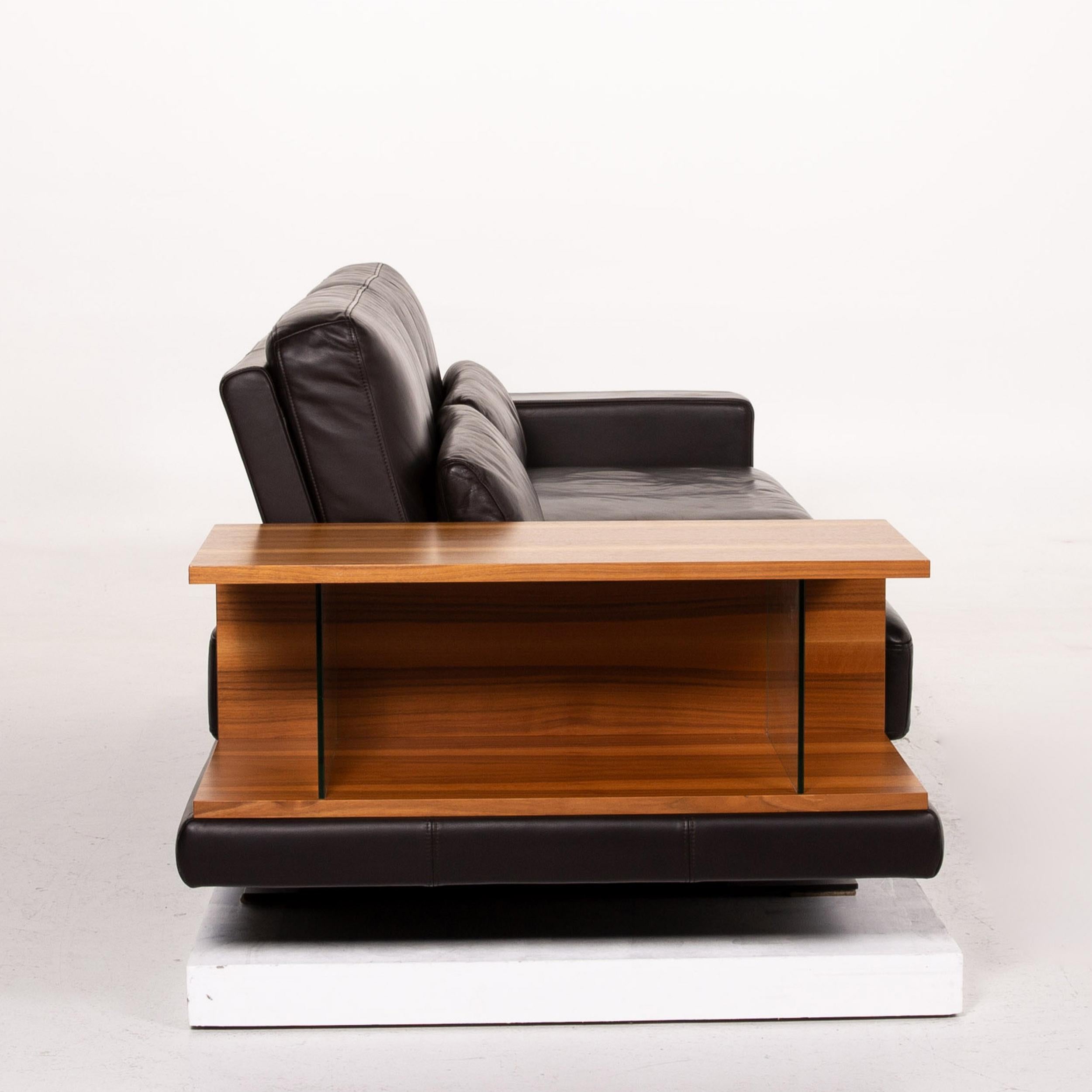 Rolf Benz Vero Leather Sofa Brown Dark Brown Three-Seat Table Shelf For Sale 3