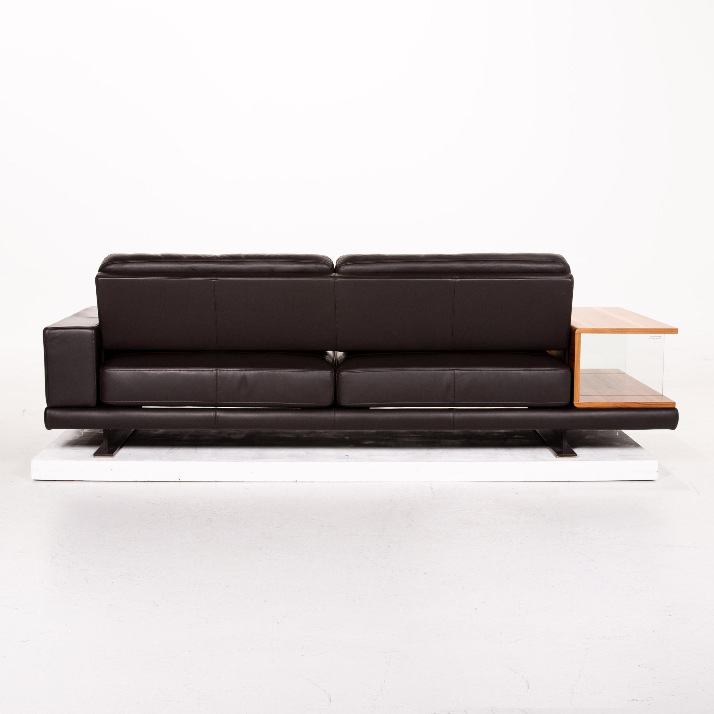 Rolf Benz Vero Leather Sofa Brown Dark Brown Three-Seat Table Shelf For Sale 4