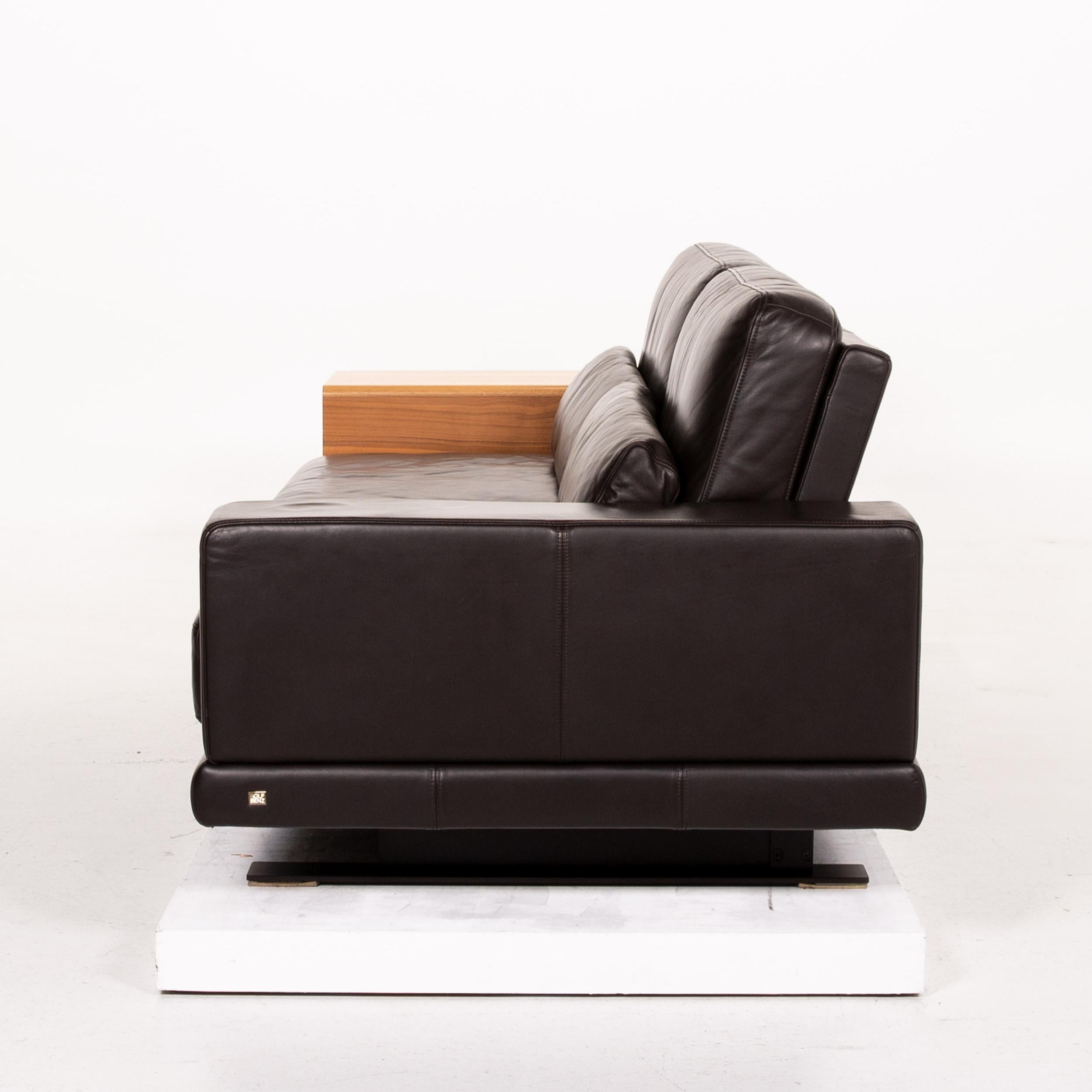 Rolf Benz Vero Leather Sofa Brown Dark Brown Three-Seat Table Shelf For Sale 5