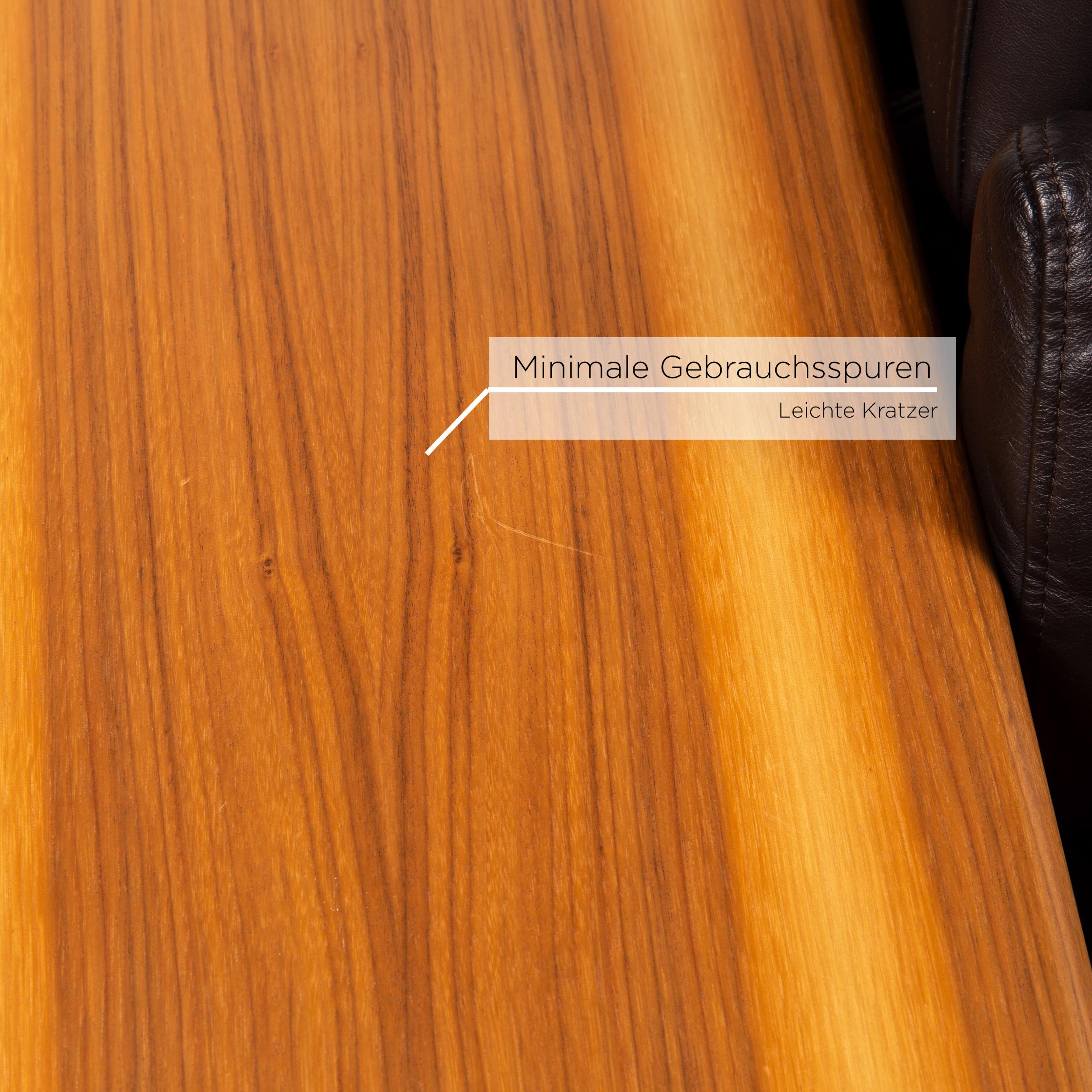 Modern Rolf Benz Vero Leather Sofa Brown Dark Brown Three-Seat Table Shelf For Sale