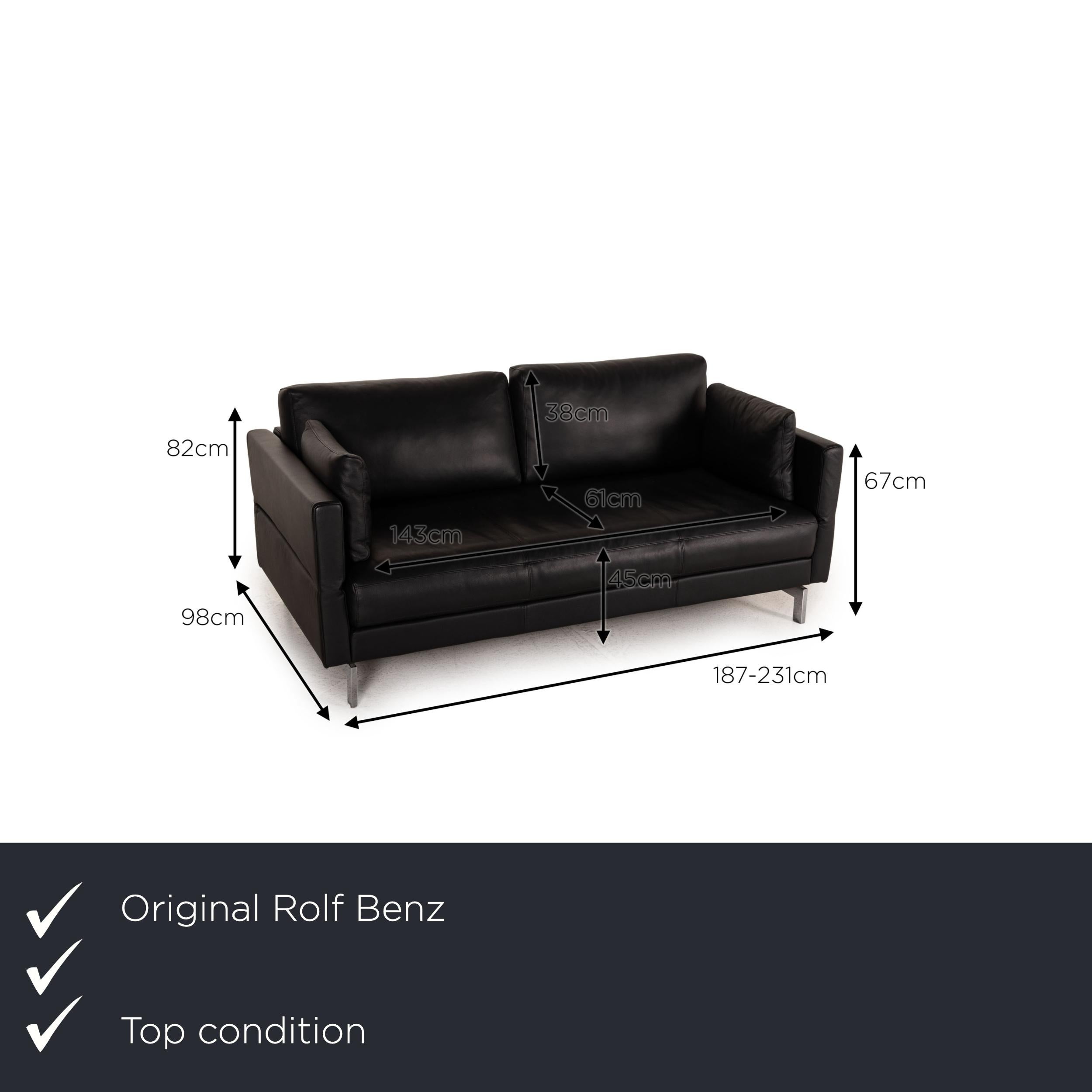 We present to you a Rolf Benz Vida leather sofa black three-seater couch function.

Product measurements in centimeters:

depth: 98
width: 187
height: 82
seat height: 45
rest height: 67
seat depth: 61
seat width: 143
back height: