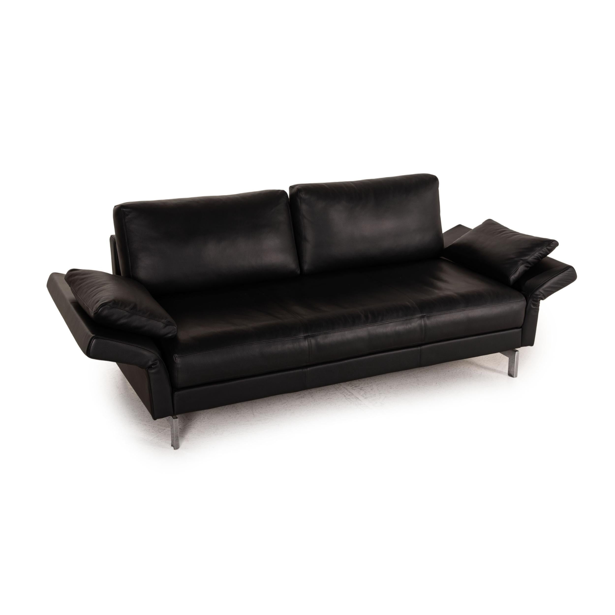 Modern Rolf Benz Vida Leather Sofa Black Three-Seater Couch Function For Sale