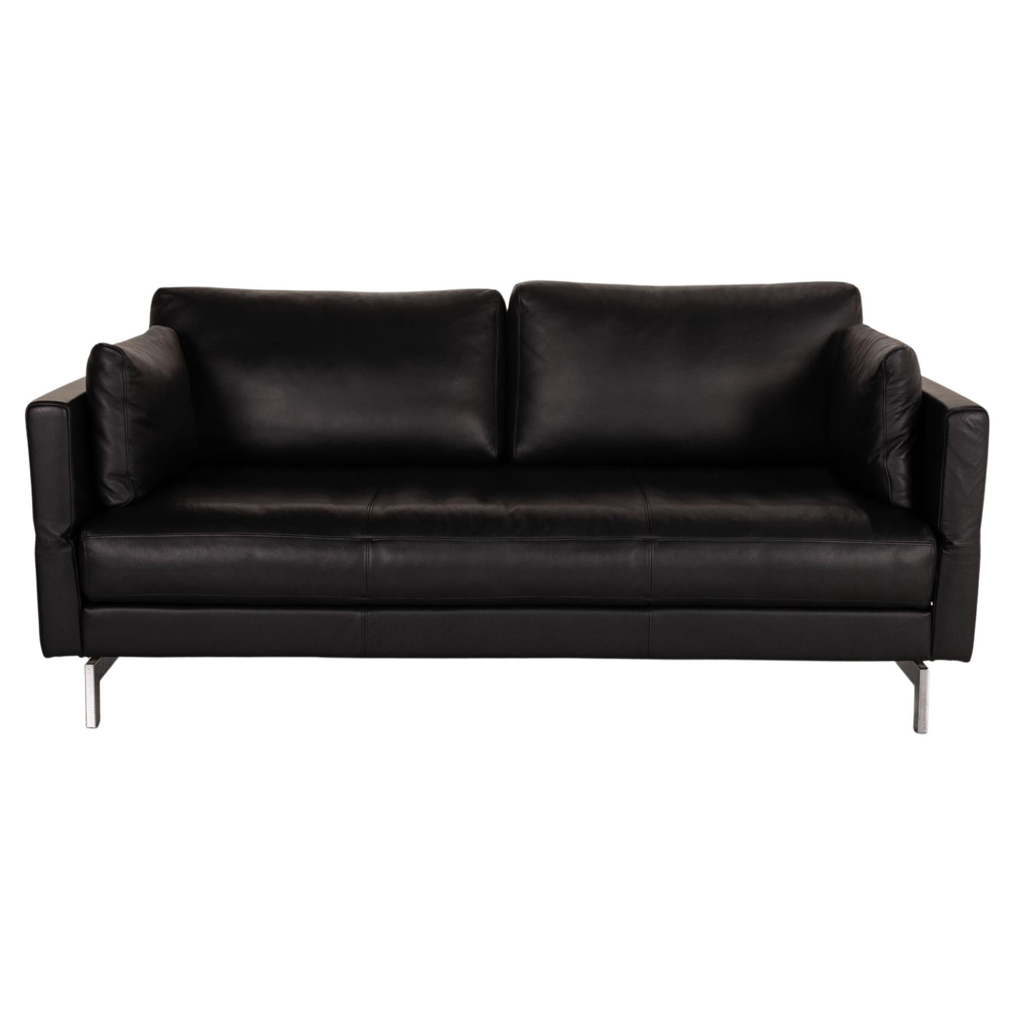 Rolf Benz Vida Leather Sofa Black Three-Seater Couch Function For Sale