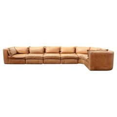 Rolf Benz Vintage Cognac-Wohnzimmer-Suite Modulares 70er-Jahre-Sofa