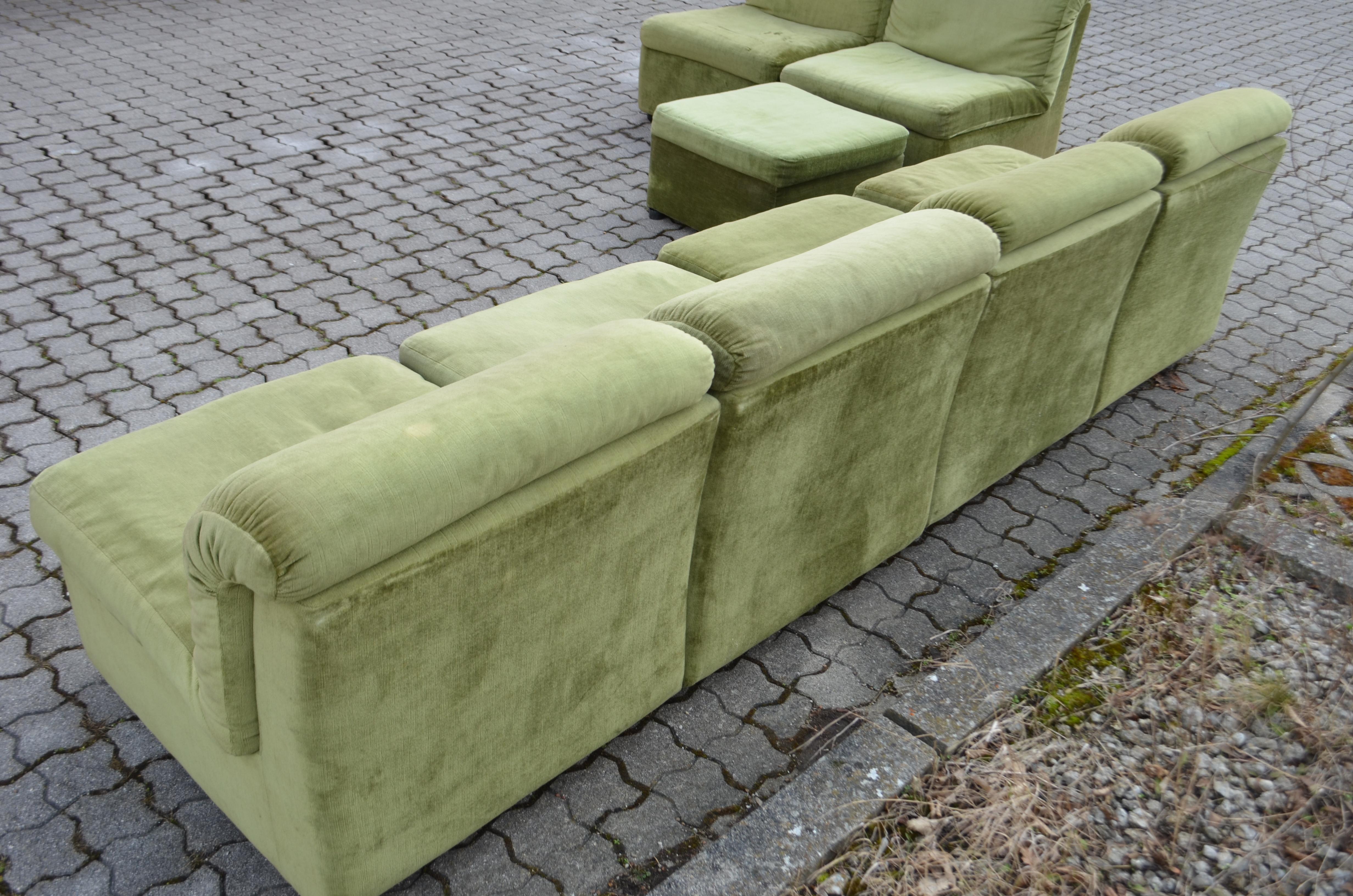 Late 20th Century Rolf Benz Vintage Living Room Suite Modular 70ties olivegreen Sectional Sofa