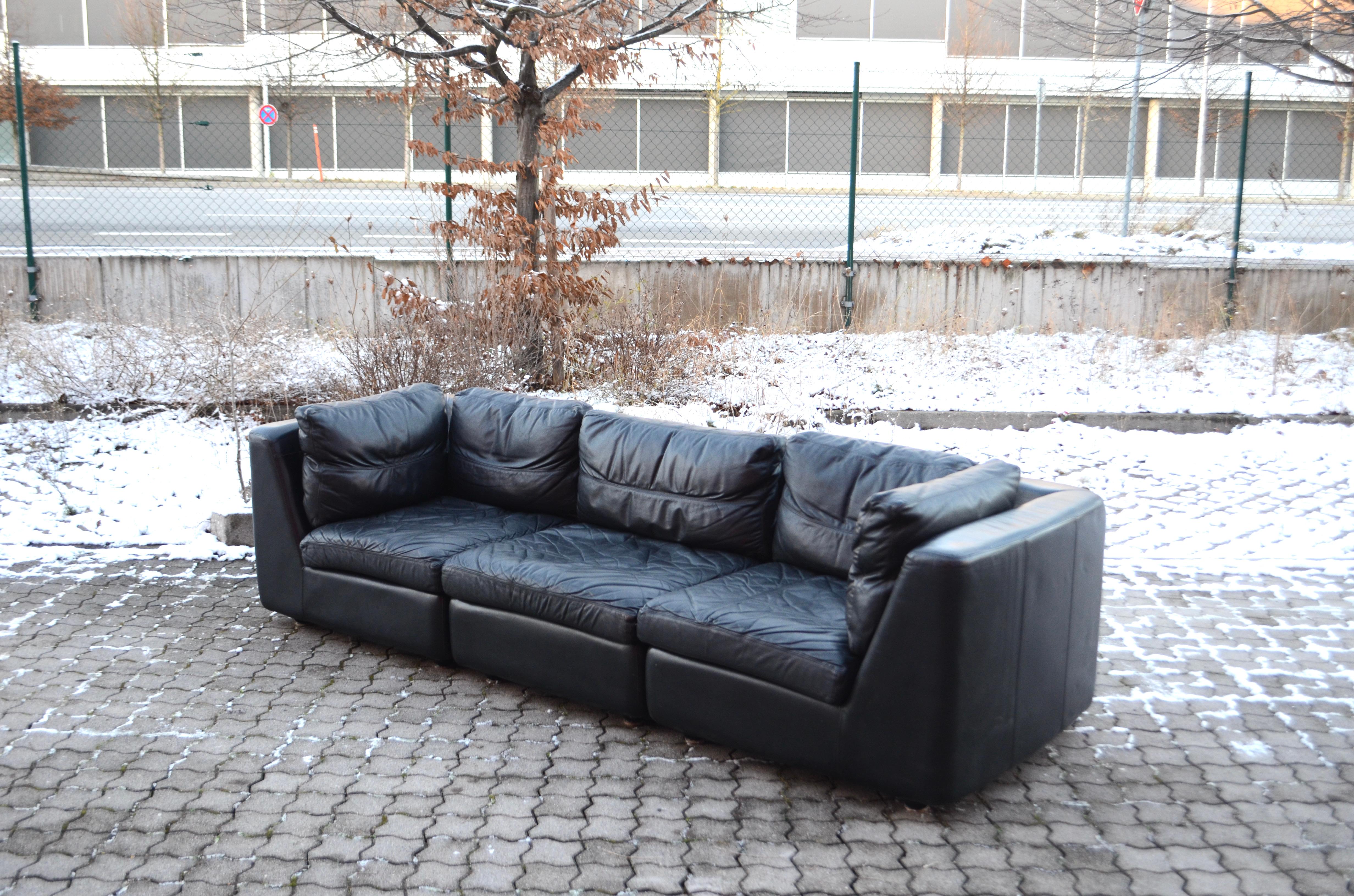 Rolf Benz Vintage Modular Black Leather Lounge Sofa, Germany, 1970 In Good Condition In Munich, Bavaria