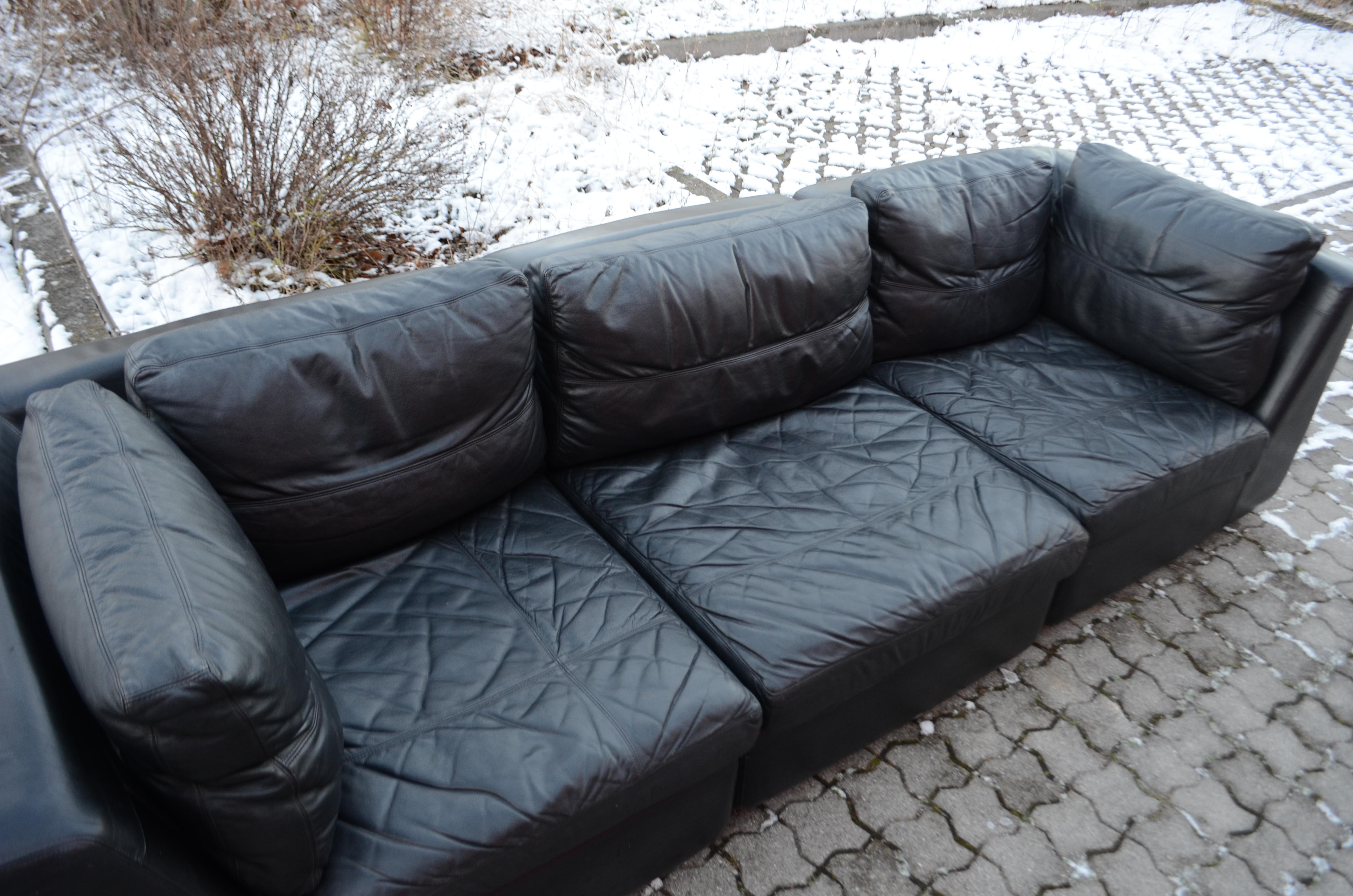 Late 20th Century Rolf Benz Vintage Modular Black Leather Lounge Sofa, Germany, 1970