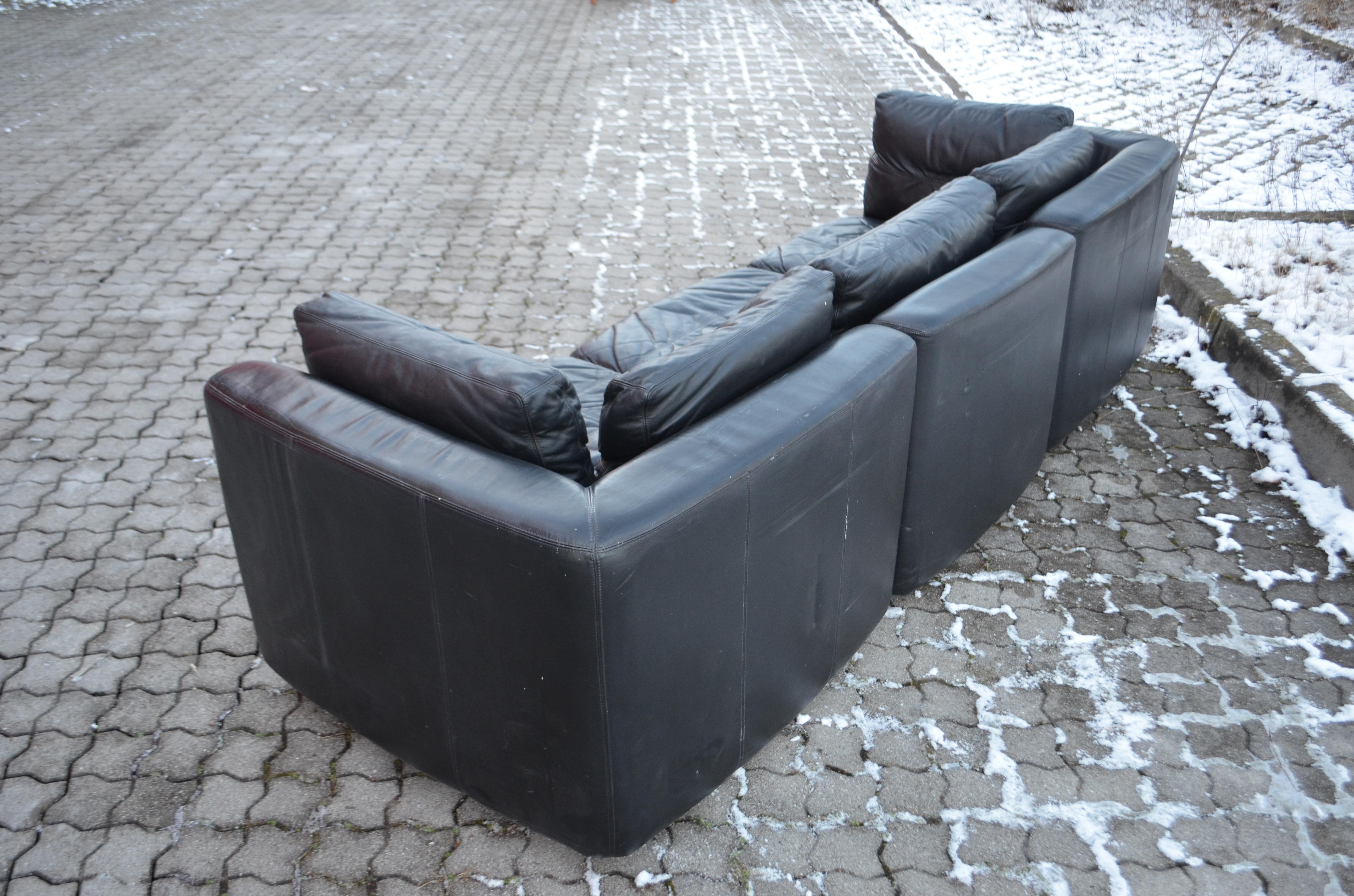 Rolf Benz Vintage Modular Black Leather Lounge Sofa, Germany, 1970 1