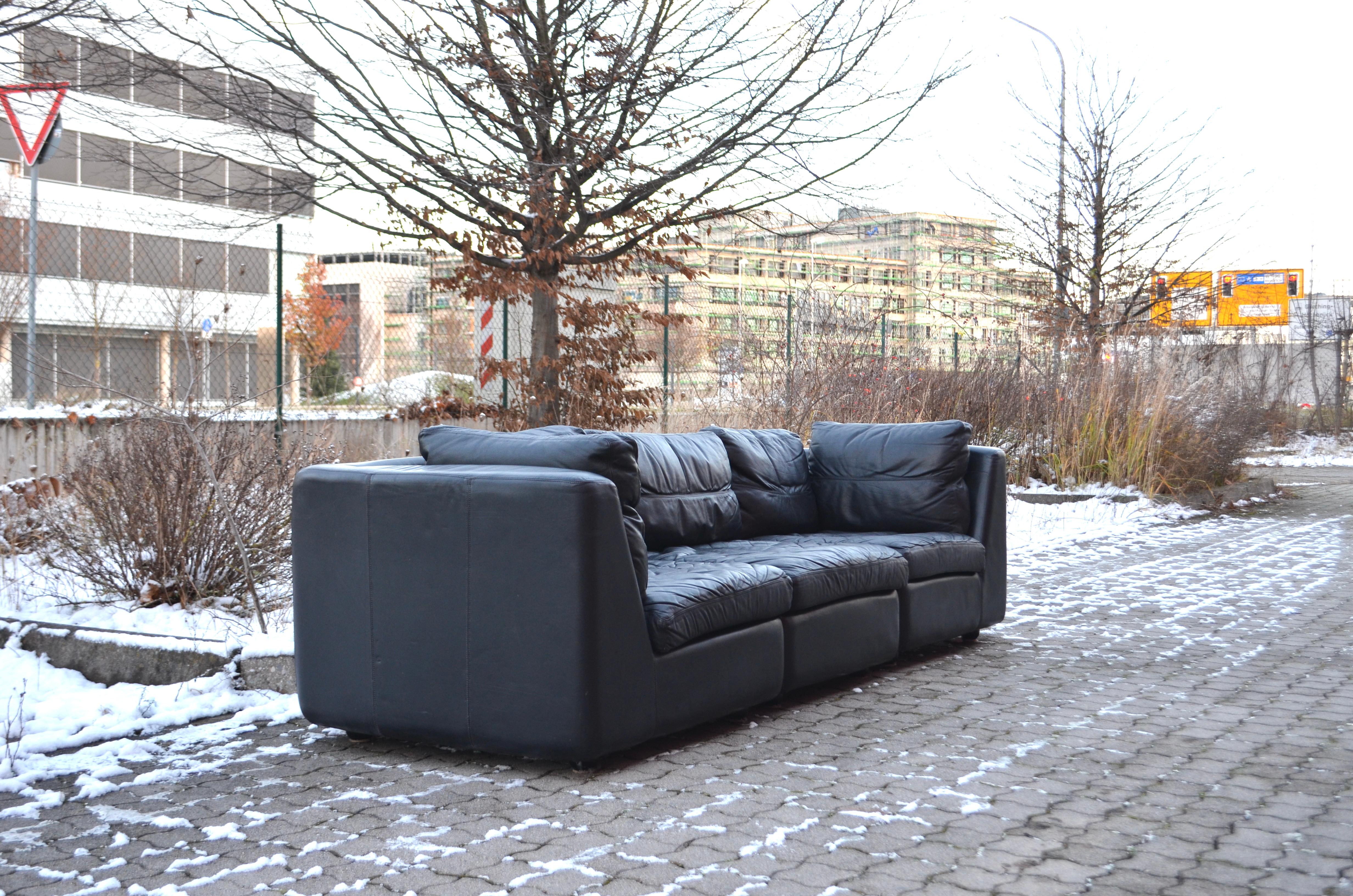 Rolf Benz Vintage Modular Black Leather Lounge Sofa, Germany, 1970 3