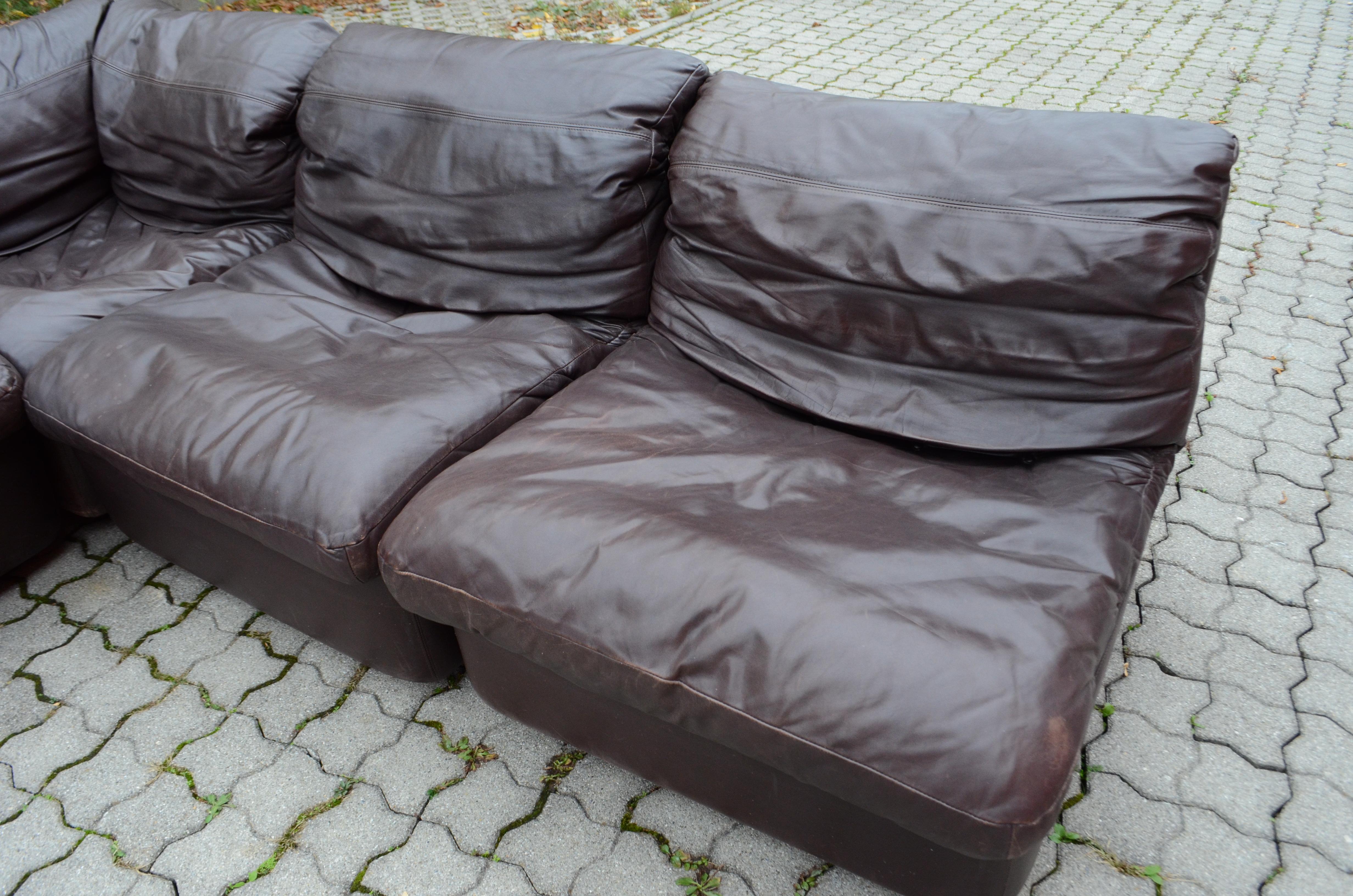 Rolf Benz Vintage Modular Brown Leather Lounge Sofa, Germany, 1970 For Sale 2