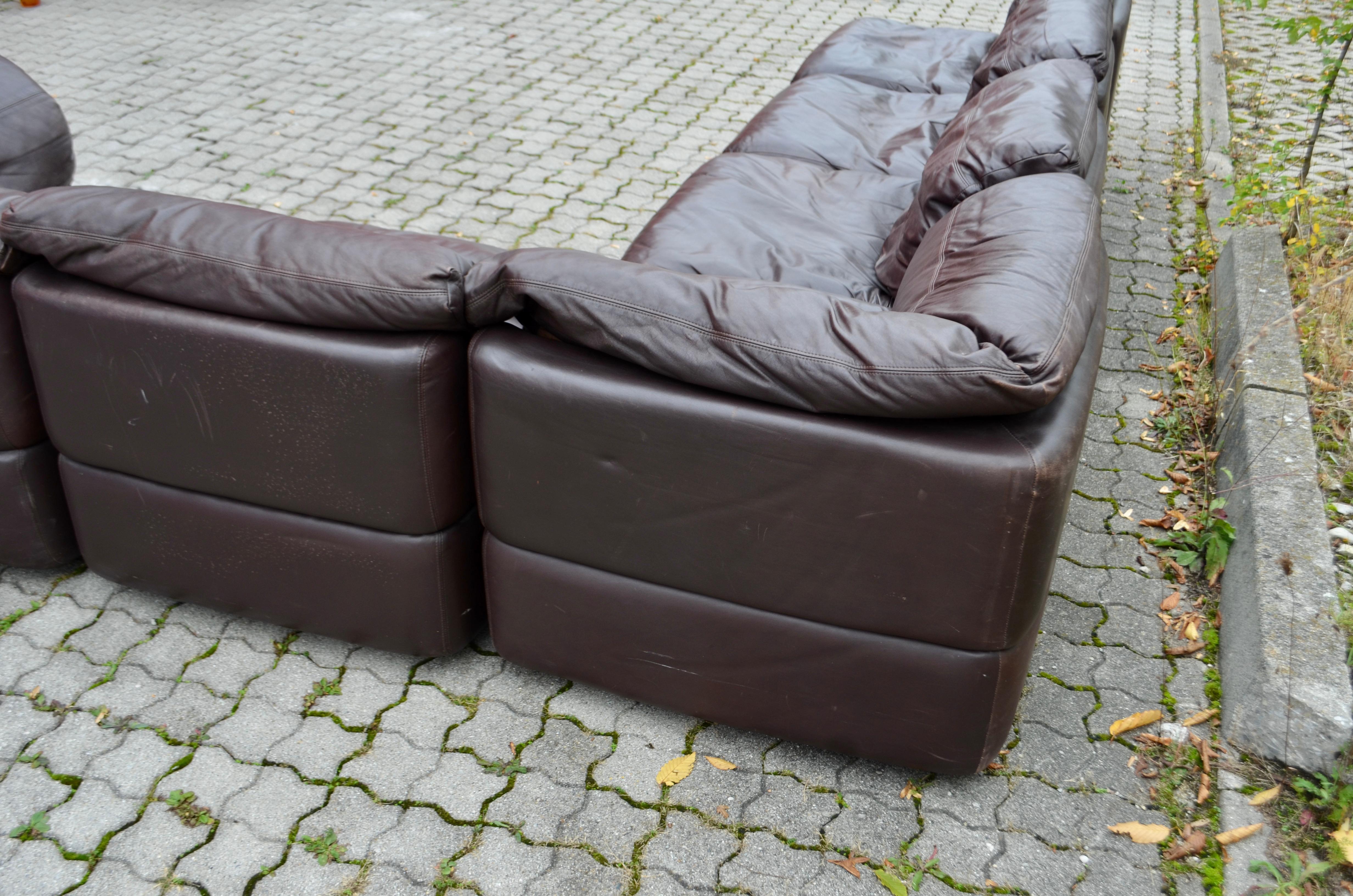 Rolf Benz Vintage Modular Brown Leather Lounge Sofa, Germany, 1970 For Sale 4