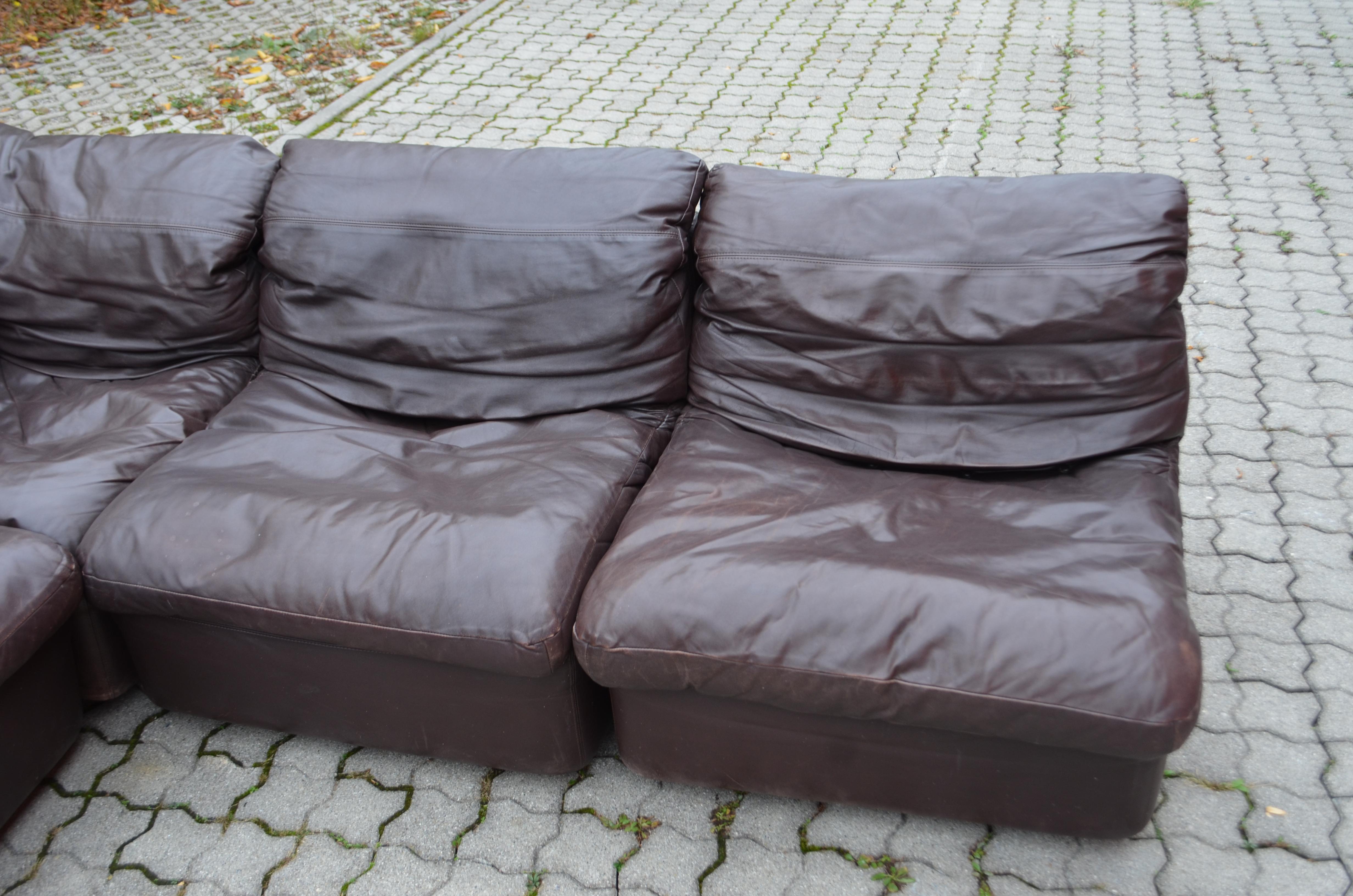 Rolf Benz Vintage Modular Brown Leather Lounge Sofa, Germany, 1970 For Sale 5