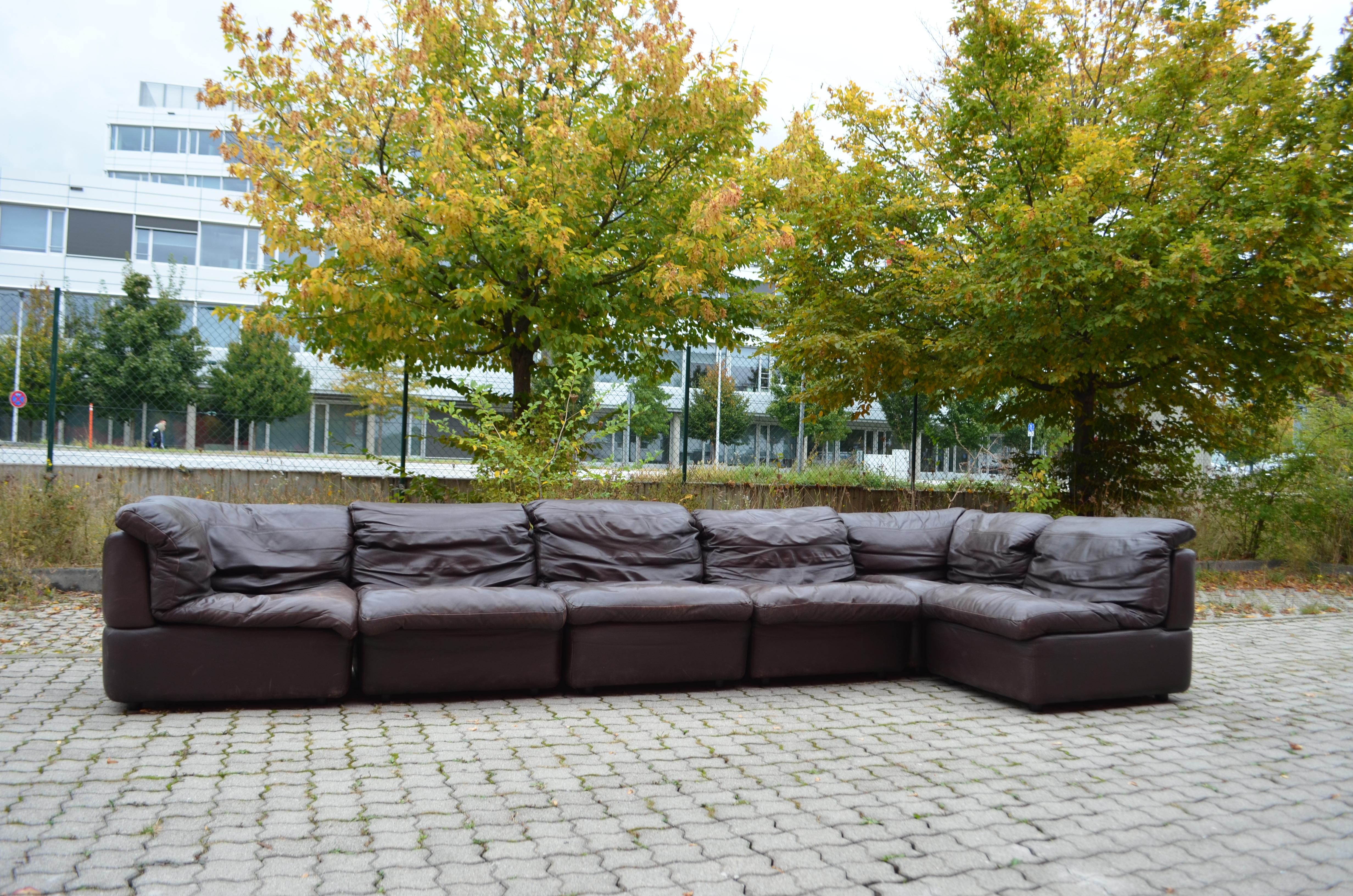 Rolf Benz Vintage Modular Brown Leather Lounge Sofa, Germany, 1970 For Sale 6