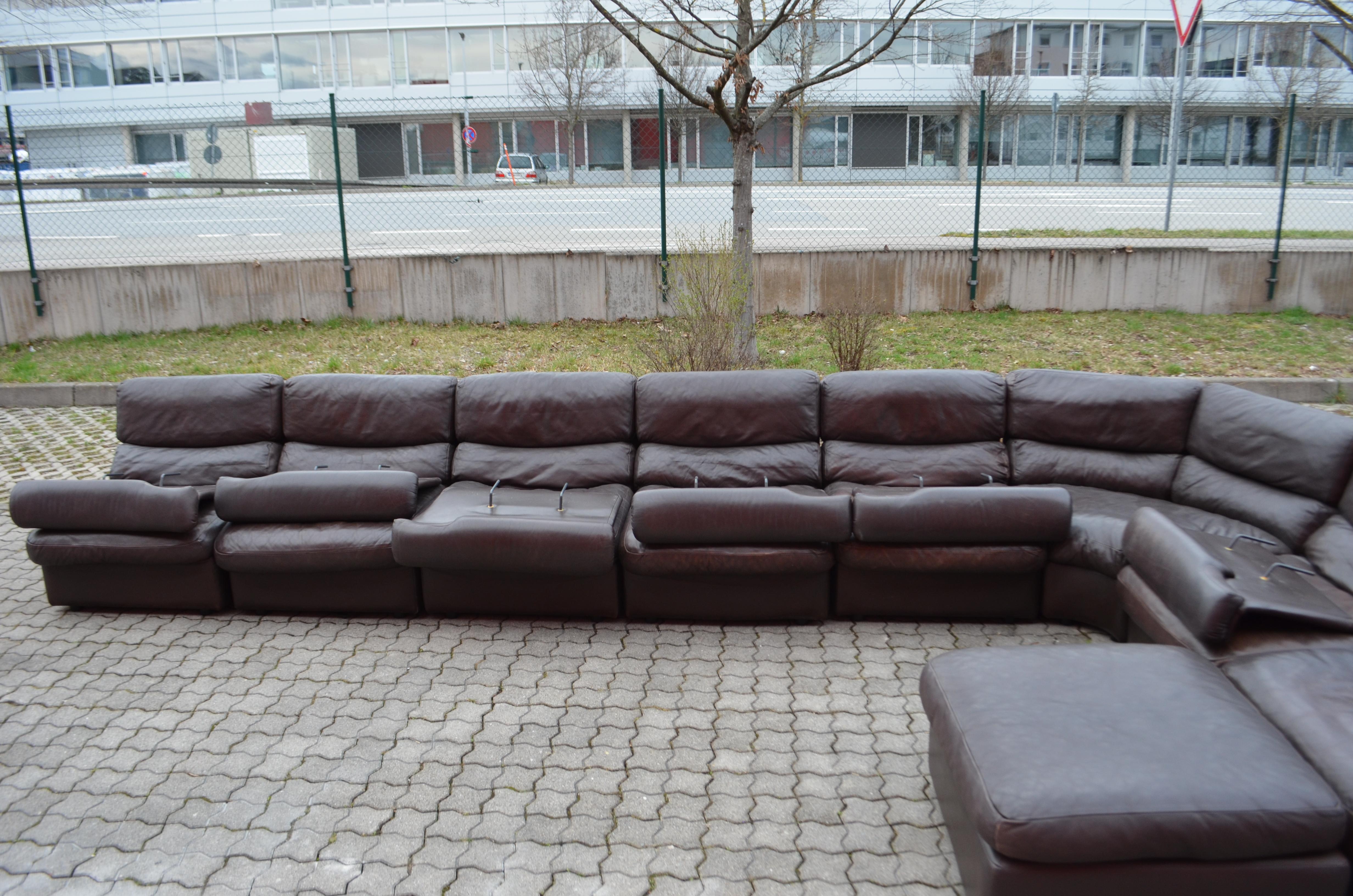 Rolf Benz Vintage Modular Brown Leather Lounge Sofa, Germany, 1970 12