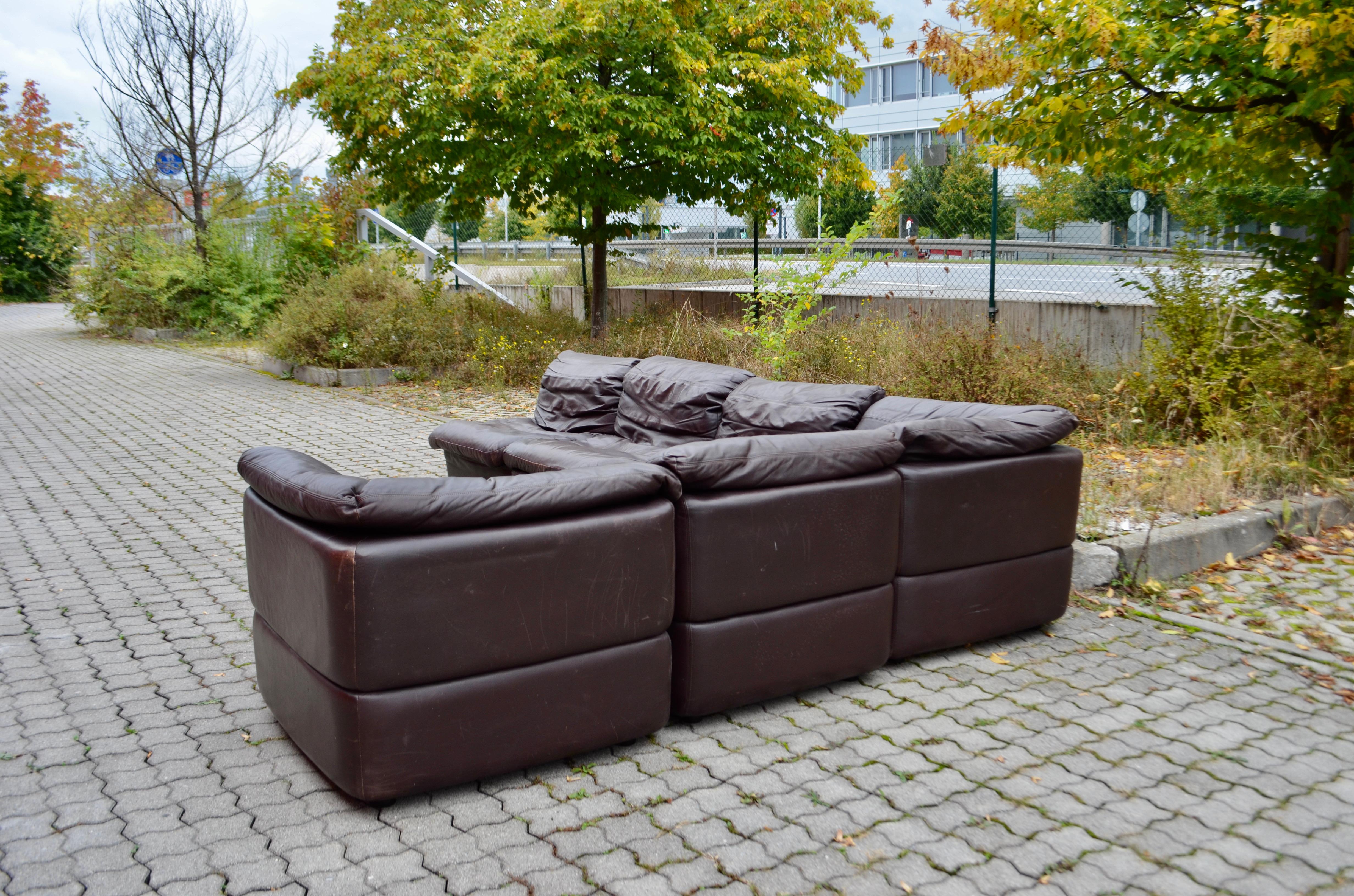 Modern Rolf Benz Vintage Modular Brown Leather Lounge Sofa, Germany, 1970 For Sale