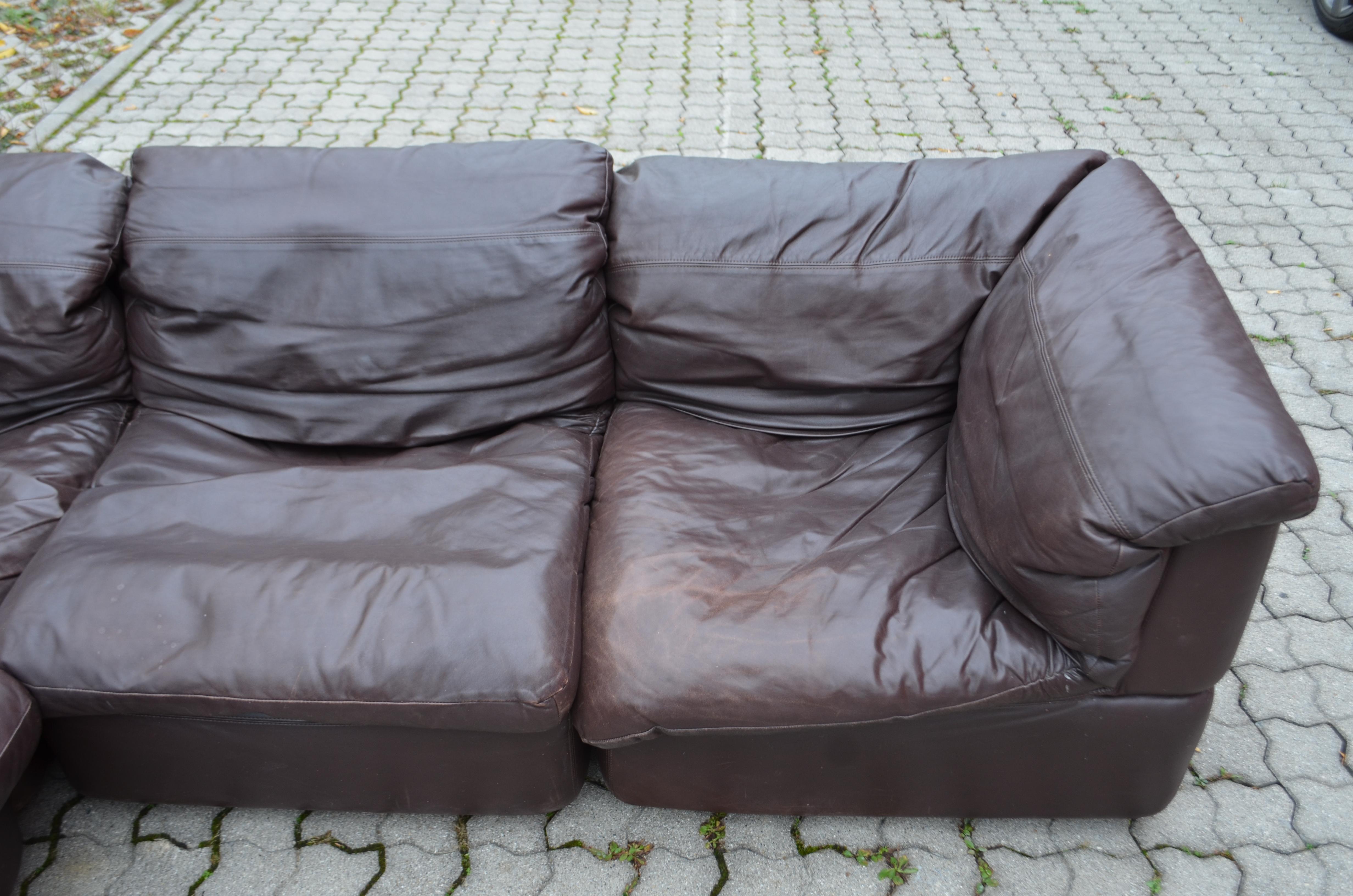 Rolf Benz Vintage Modular Brown Leather Lounge Sofa, Germany, 1970 For Sale 1