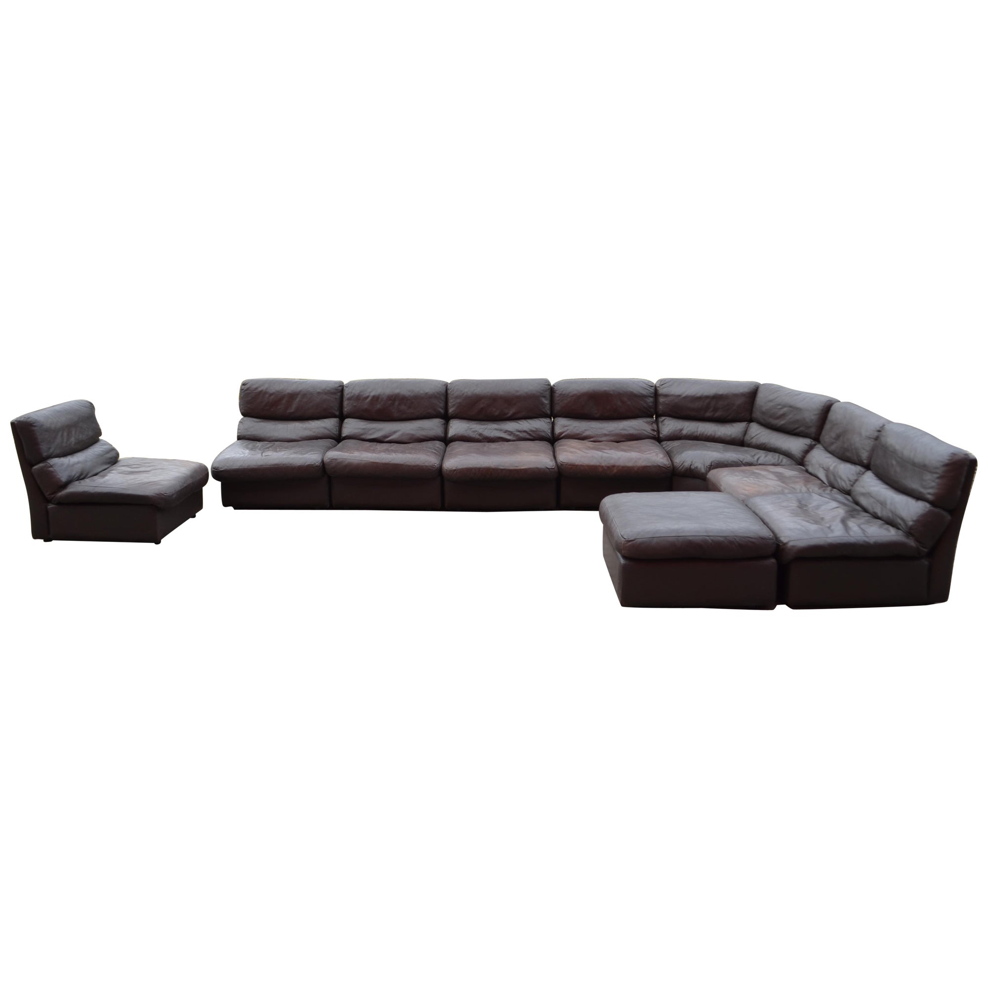 Canapé de salon modulaire en cuir Brown, Rolf Benz, Allemagne, 1970