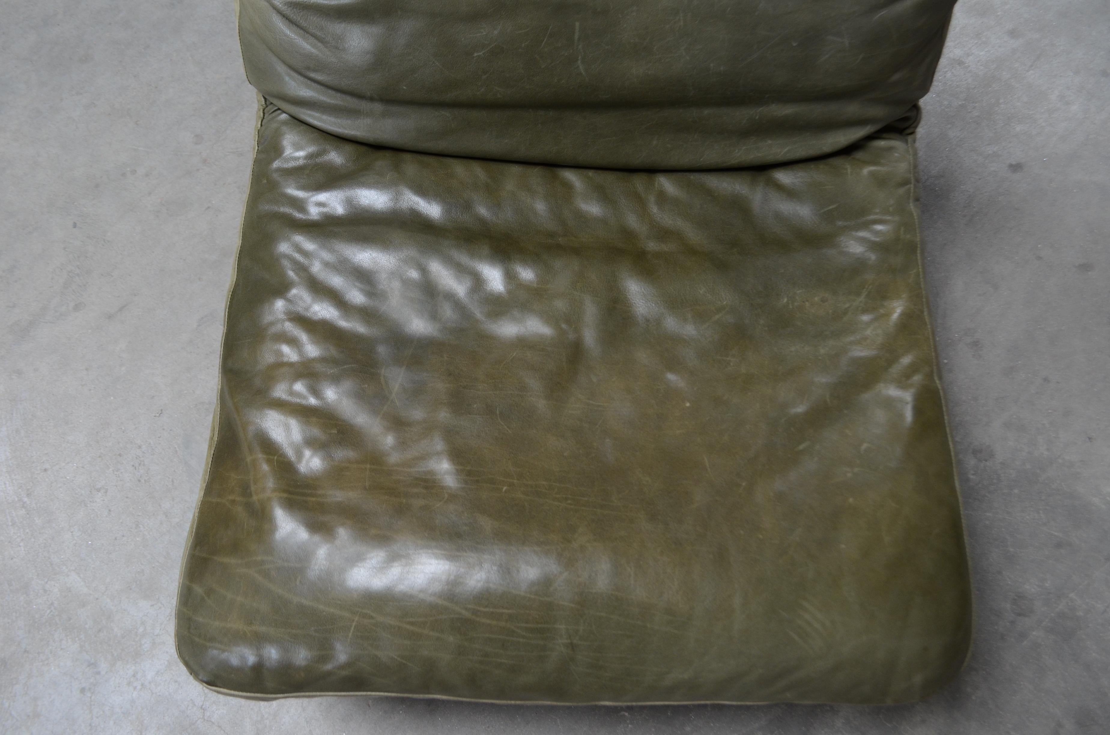 Rolf Benz Vintage Modular Green Leather Lounge Sofa, Germany, 1970 1