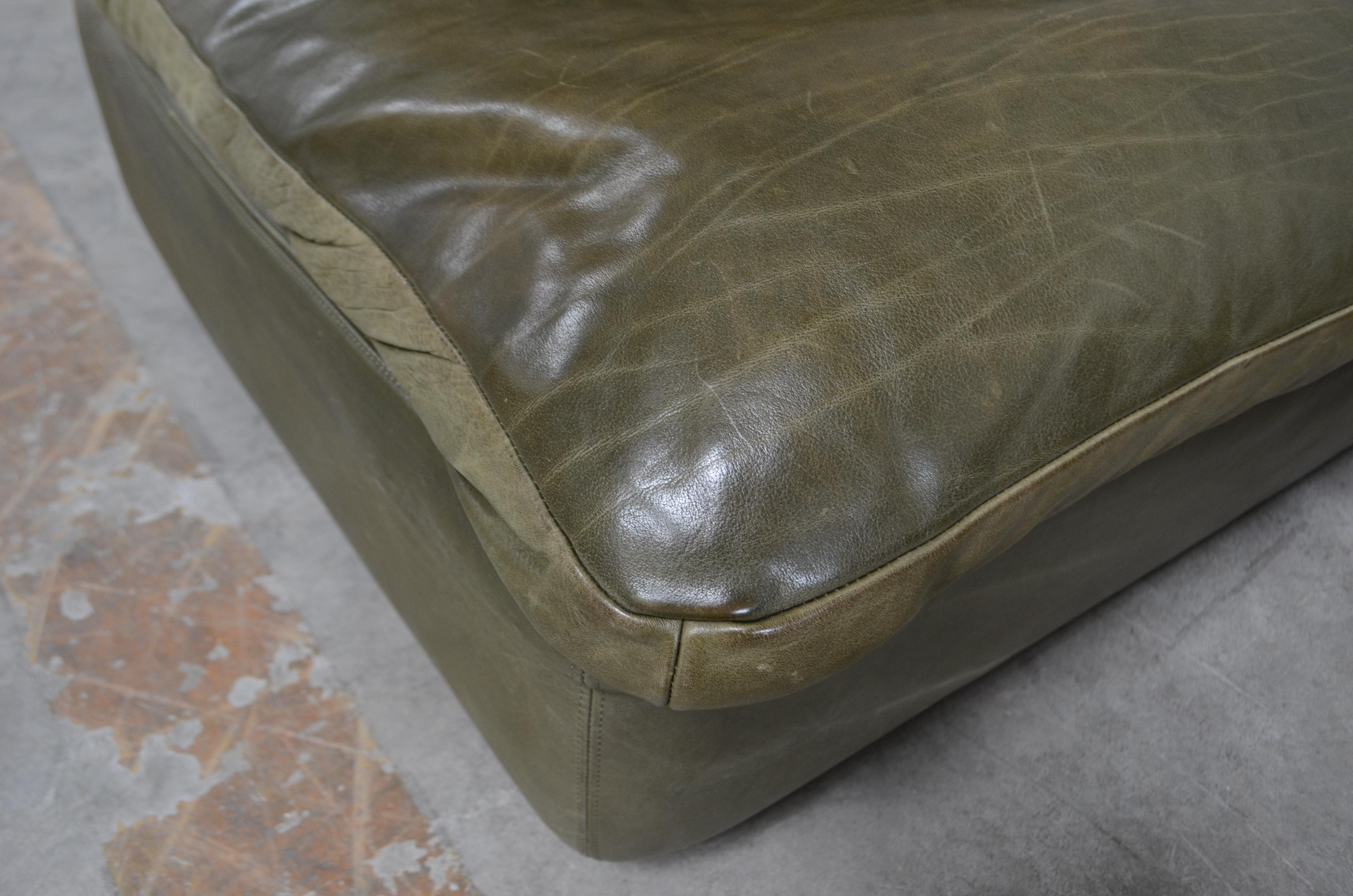 Rolf Benz Vintage Modular Green Leather Lounge Sofa, Germany, 1970 3