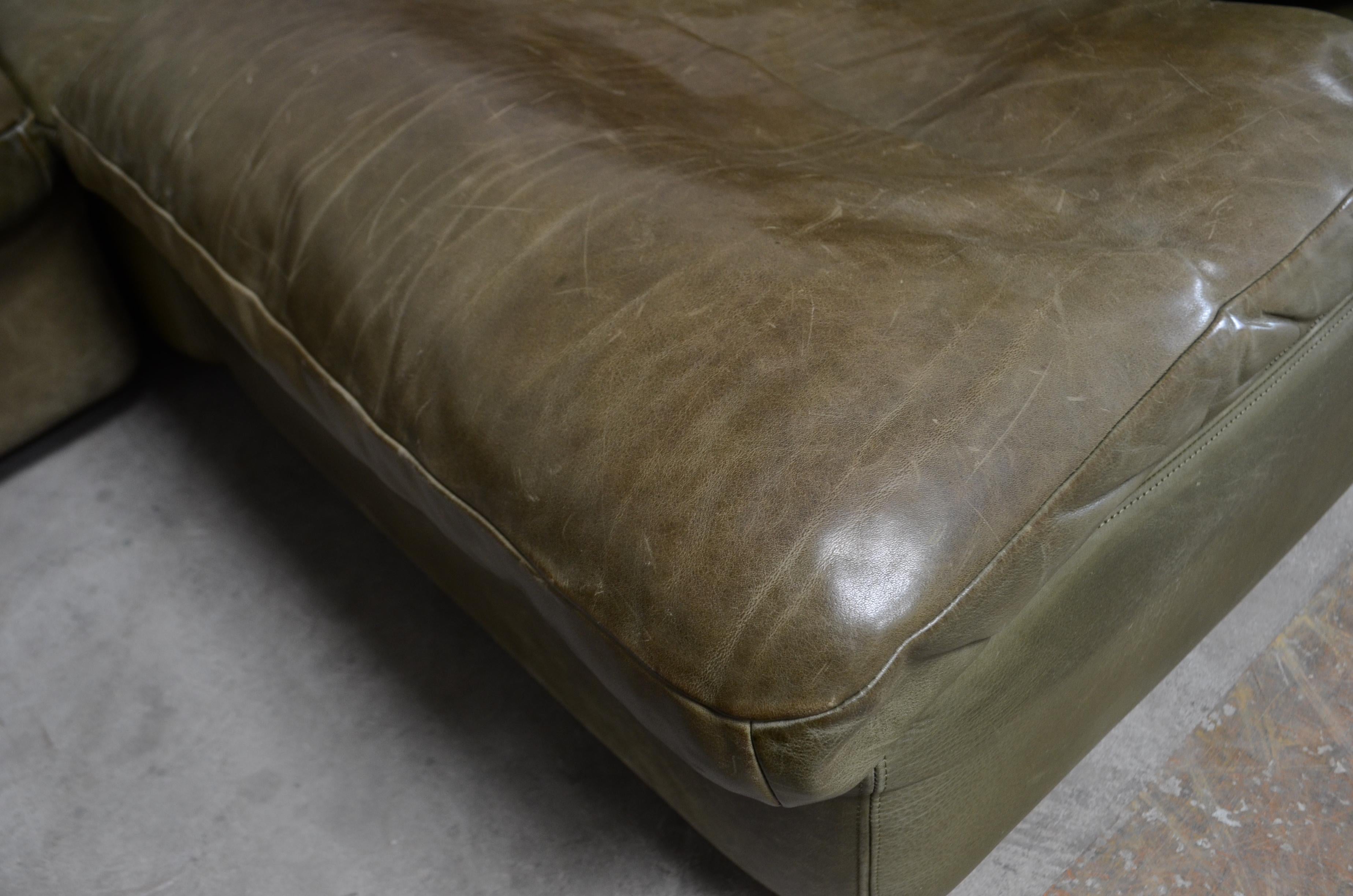 Rolf Benz Vintage Modular Green Leather Lounge Sofa, Germany, 1970 4