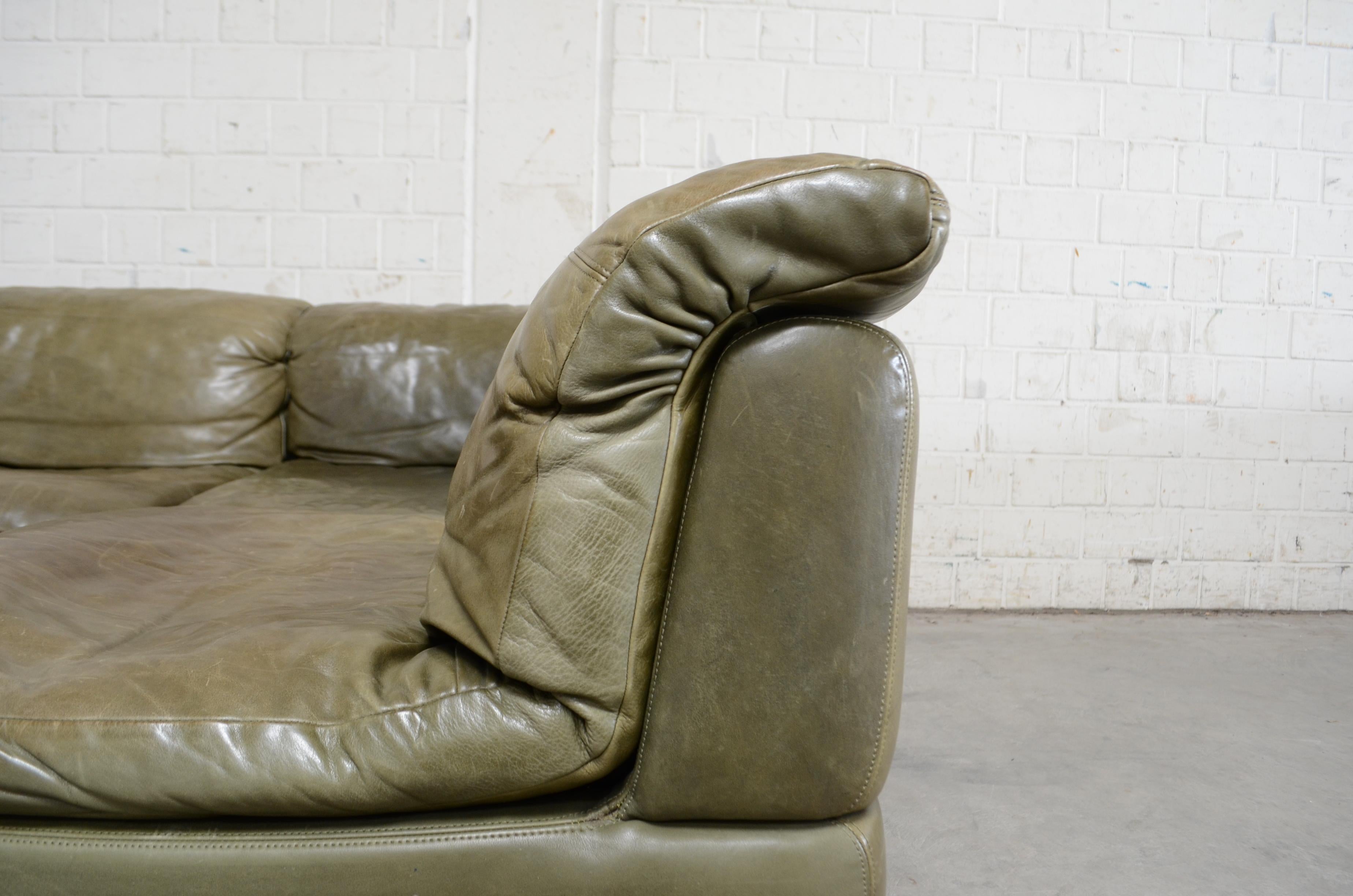 Rolf Benz Vintage Modular Green Leather Lounge Sofa, Germany, 1970 5