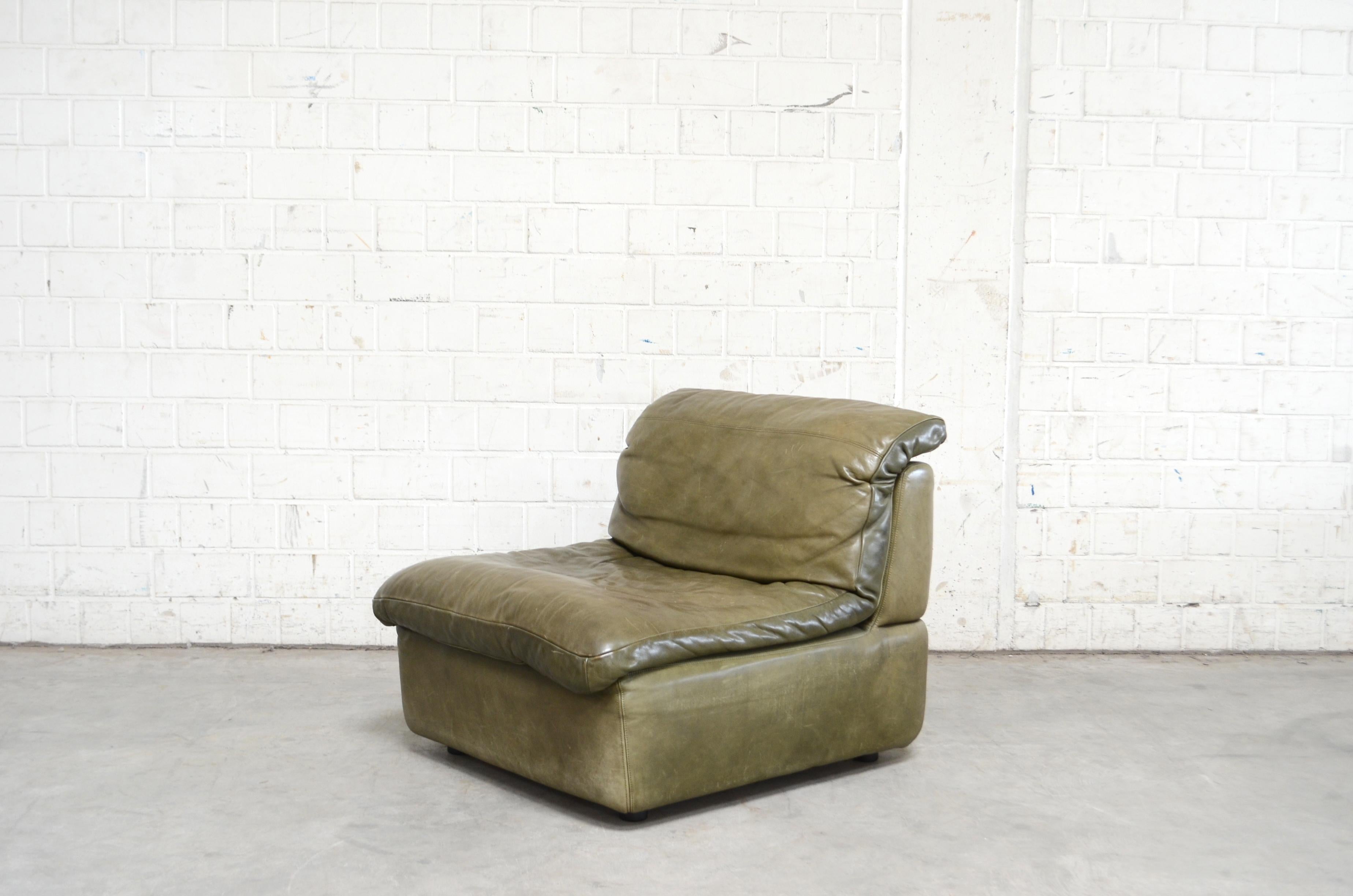 Rolf Benz Vintage Modular Green Leather Lounge Sofa, Germany, 1970 6