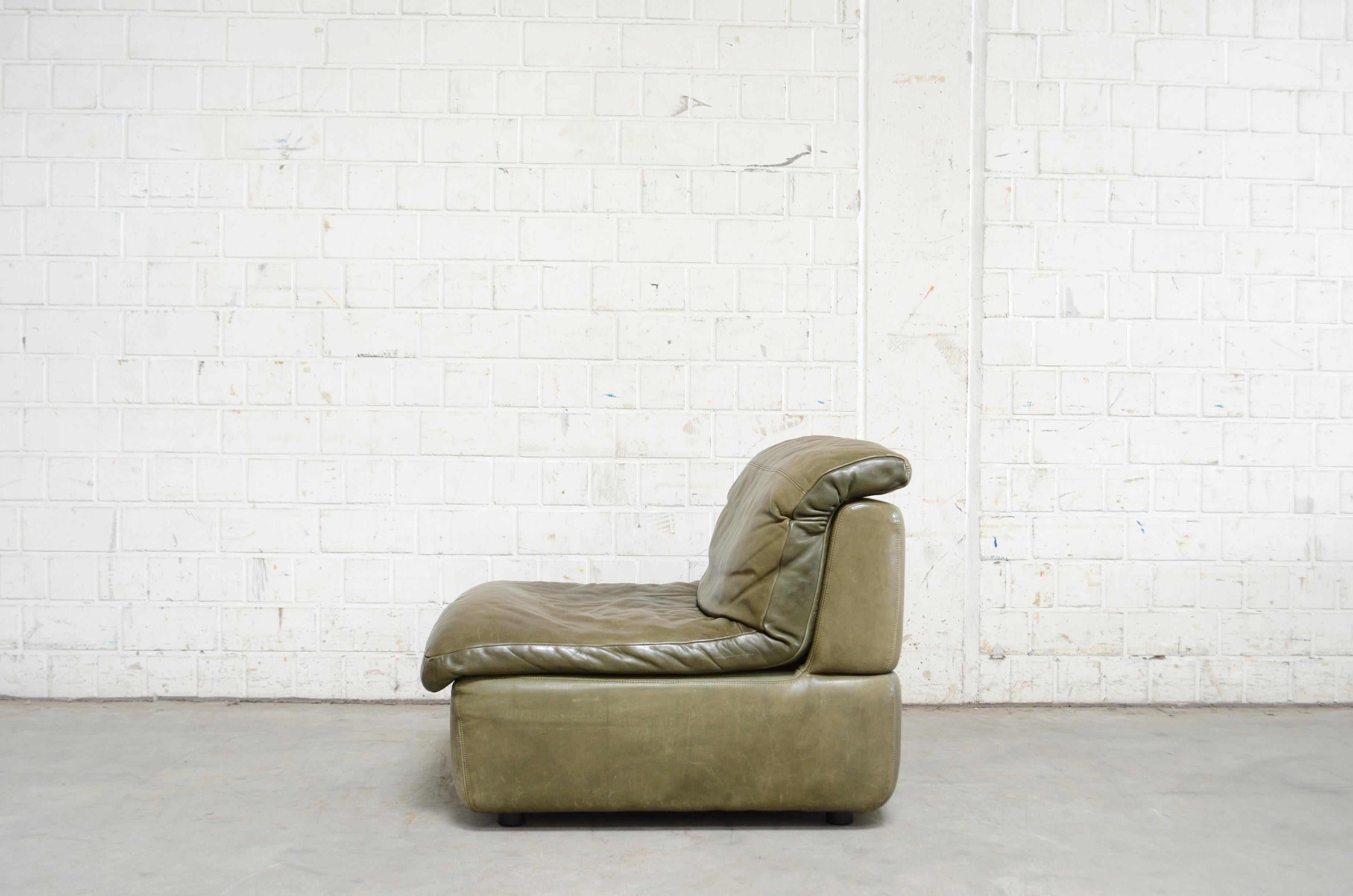 Rolf Benz Vintage Modular Green Leather Lounge Sofa, Germany, 1970 8