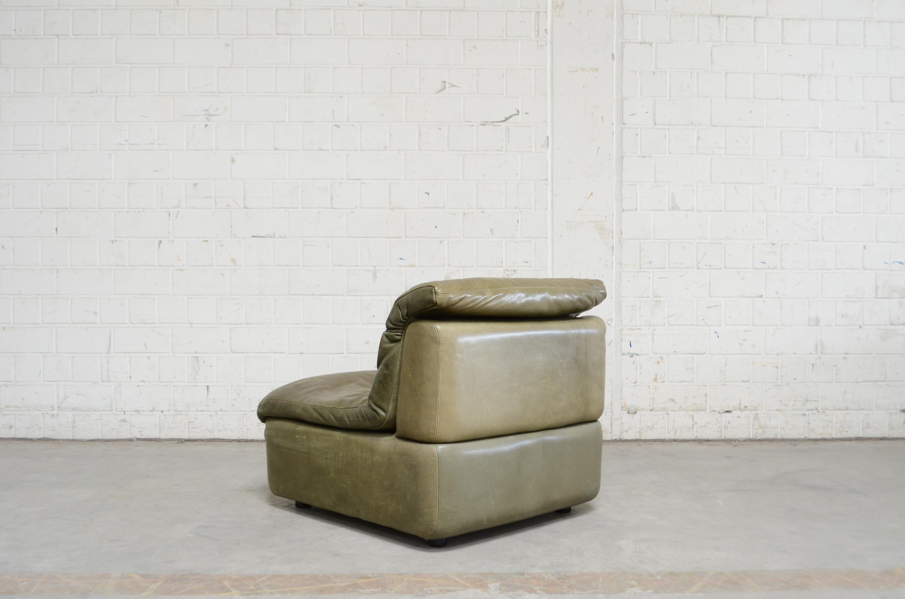 Rolf Benz Vintage Modular Green Leather Lounge Sofa, Germany, 1970 9
